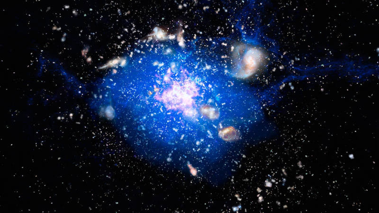 MRC 1138-262, apodada Spiderweb (telaraña), es una supergalaxia que está formándose dentro de una nube de gas frío.
