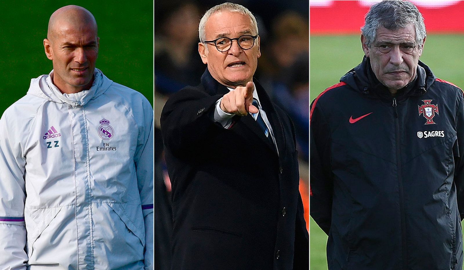 Zidane, Ranieri y Fernando Santos han llevado al éxito a Real Madrid, Leicester y Portugal respectivamente.