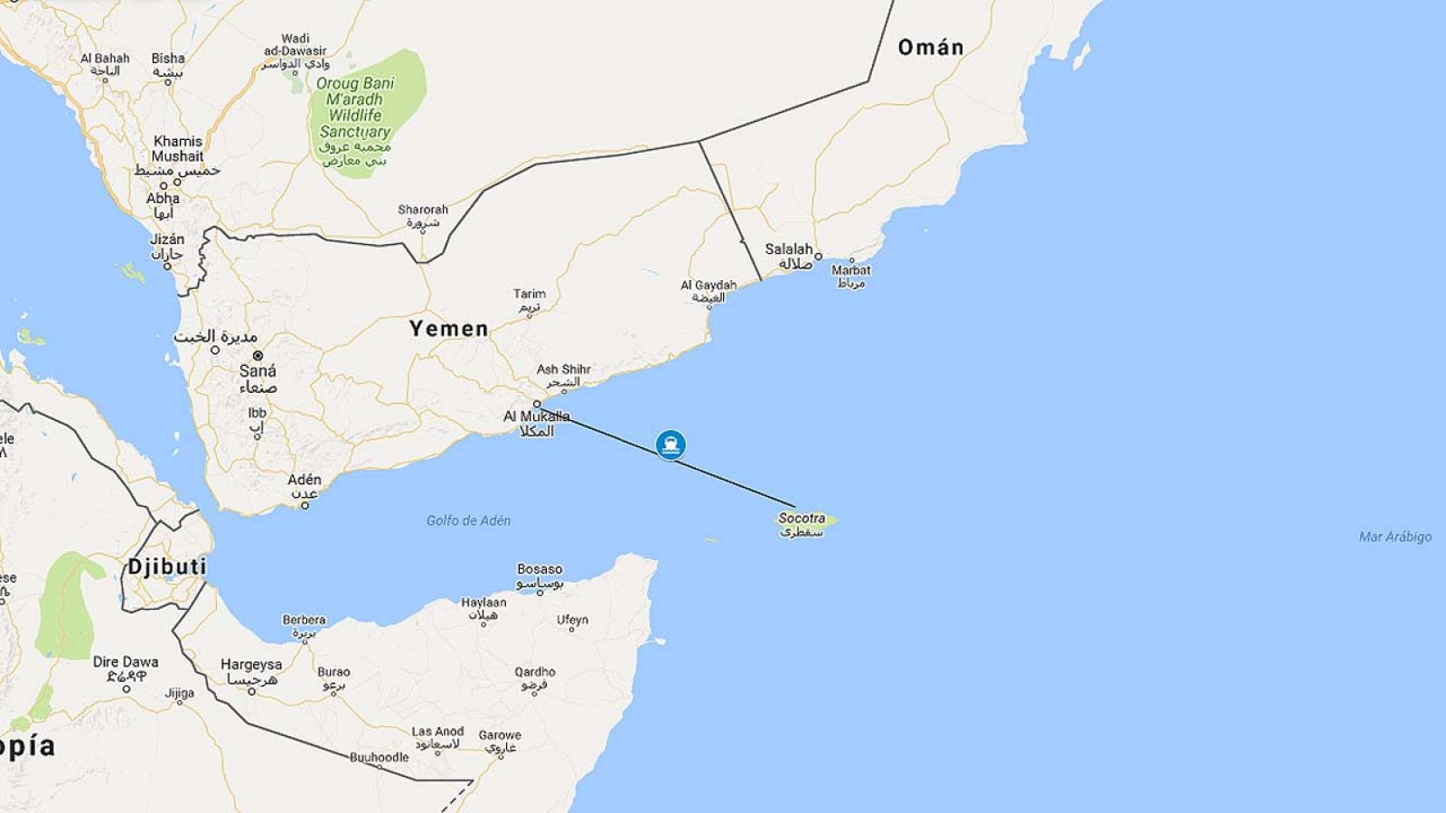 Mapa de la zona donde se ha producido el naufragio en Yemen