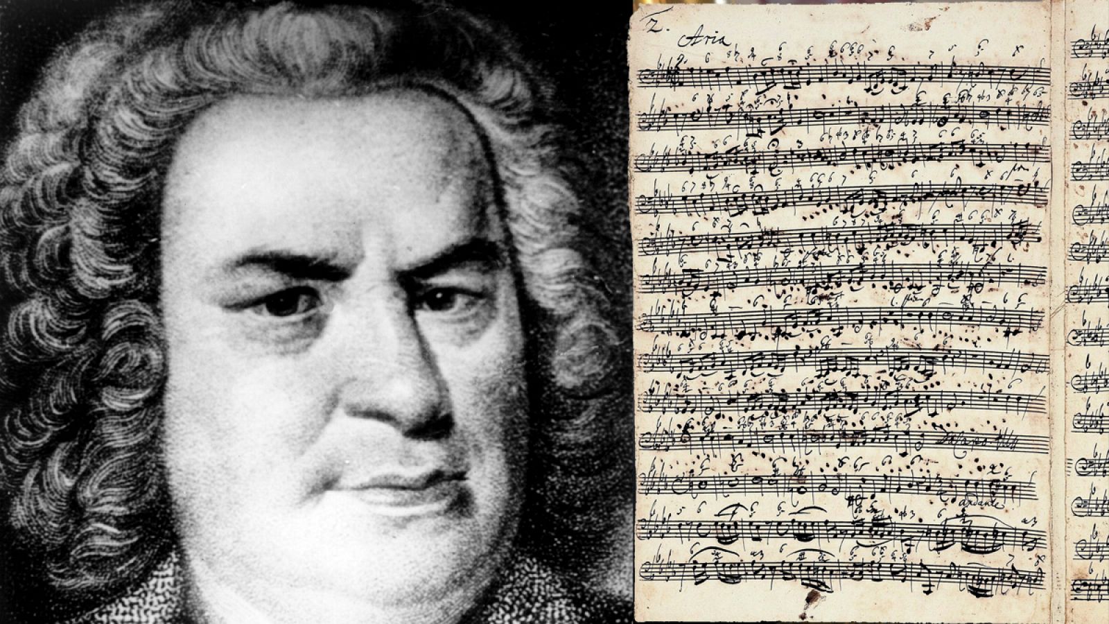 Imagen de archivo de un retrato de Johann Sebastian Bach junto a una de sus partituras.