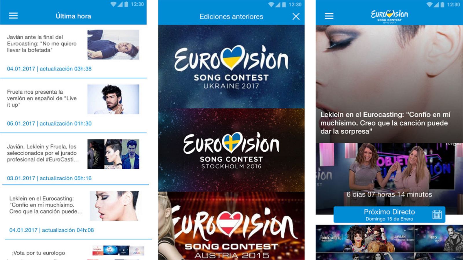 Pantallazo de la aplicación Eurovisión RTVE.es