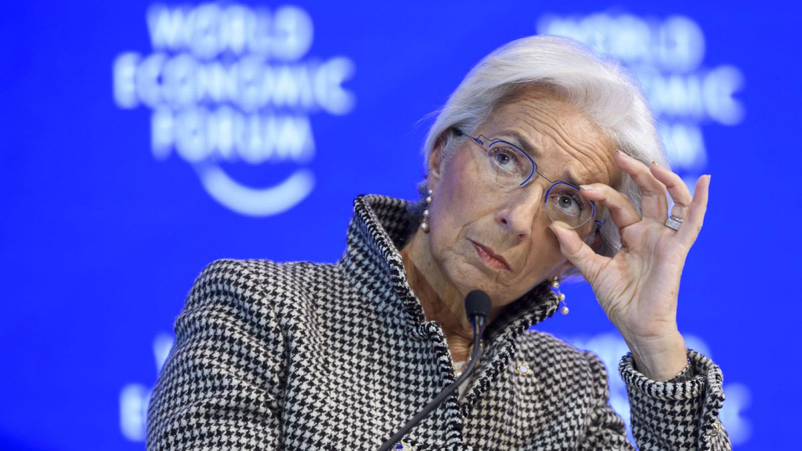 La directora gerente del FMI, Christine Lagarde, durante su intervención en el Foro Económico de Davos.