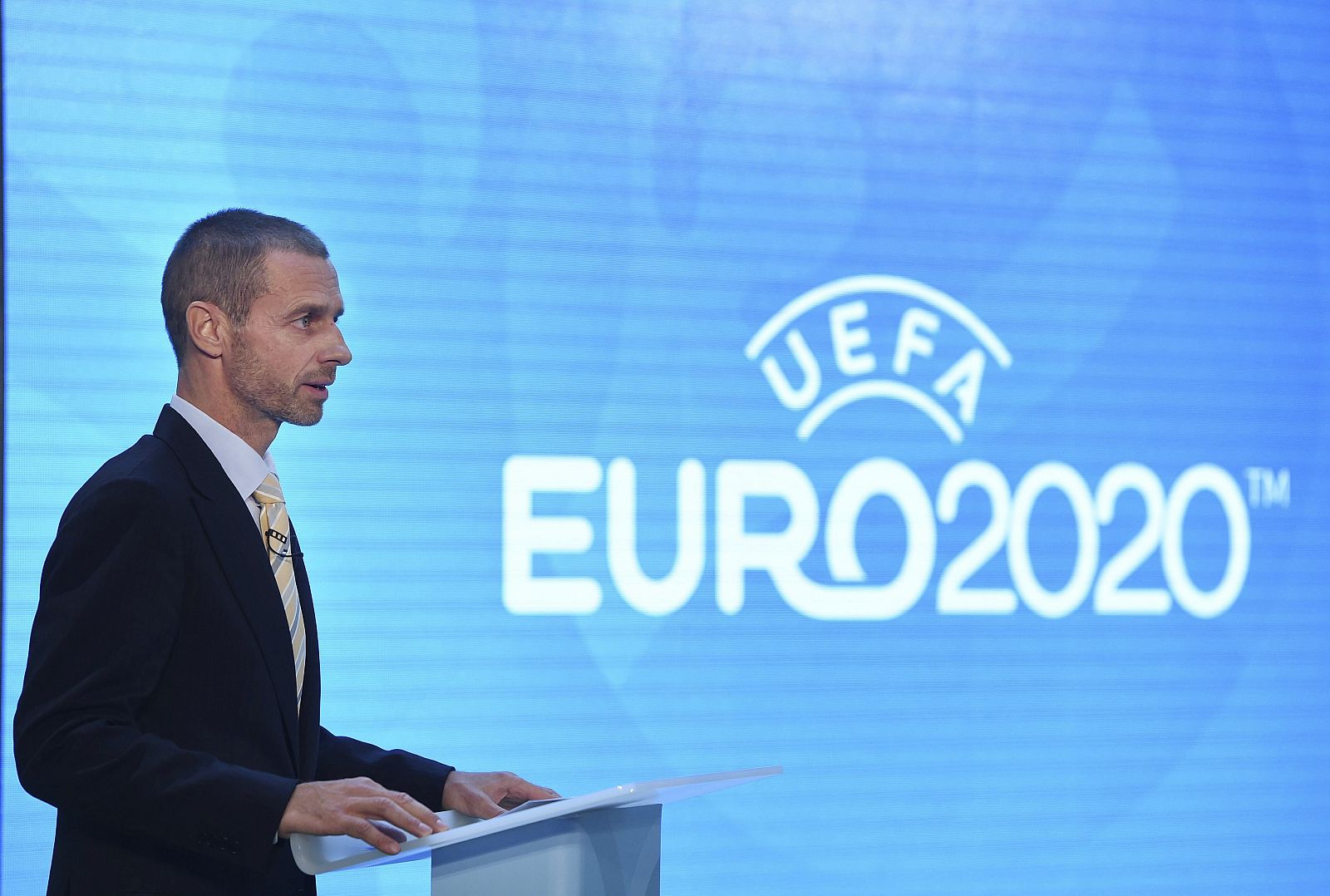 Imagen de archivo del presidente de la UEFA, Aleksander Ceferin, durante la presentación de la imagen corporativa del torneo UEFA EURO 2020.
