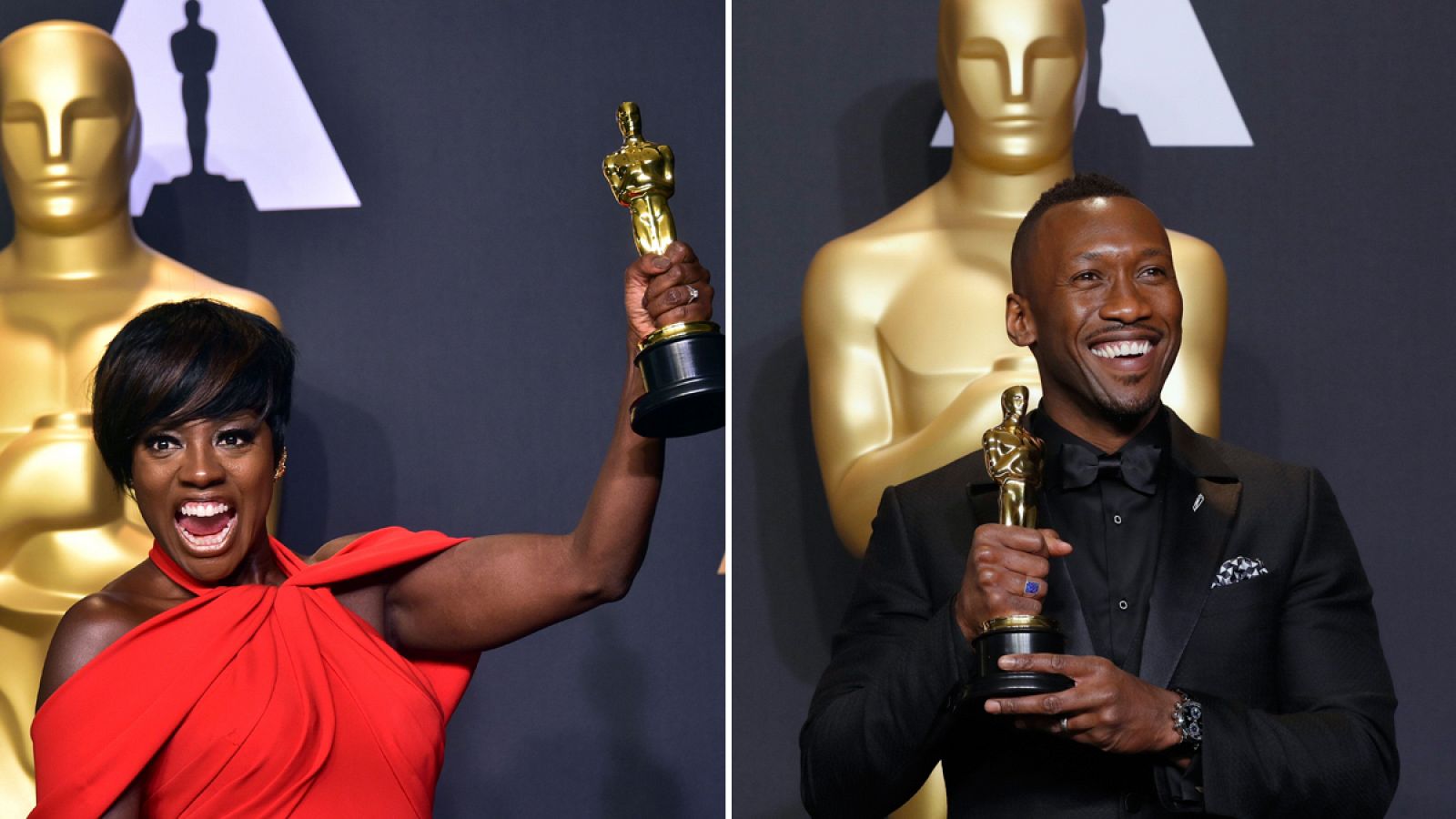 Viola Davis (izquierda), Oscar a mejor actriz de reparto y Mahershala Ali (derecha), a mejor actor de reparto