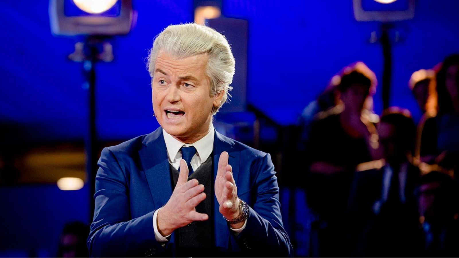 El candidato de la derecha Geert Wilders (PVV) durante un debate televisado en La Haya (Holanda)