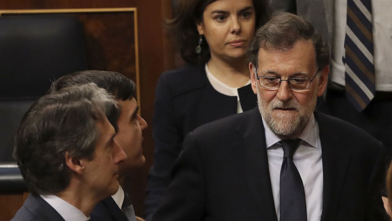 El presidente del Gobierno, Mariano Rajoy, en el Congreso de los Diputados tras la derrota del decreto de la estiba