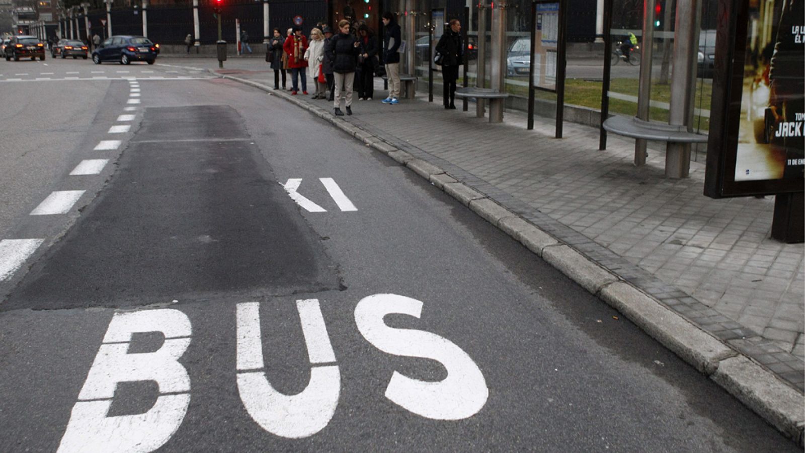 Imagen del carril bus en el Paseo de la Castellana de Madrid