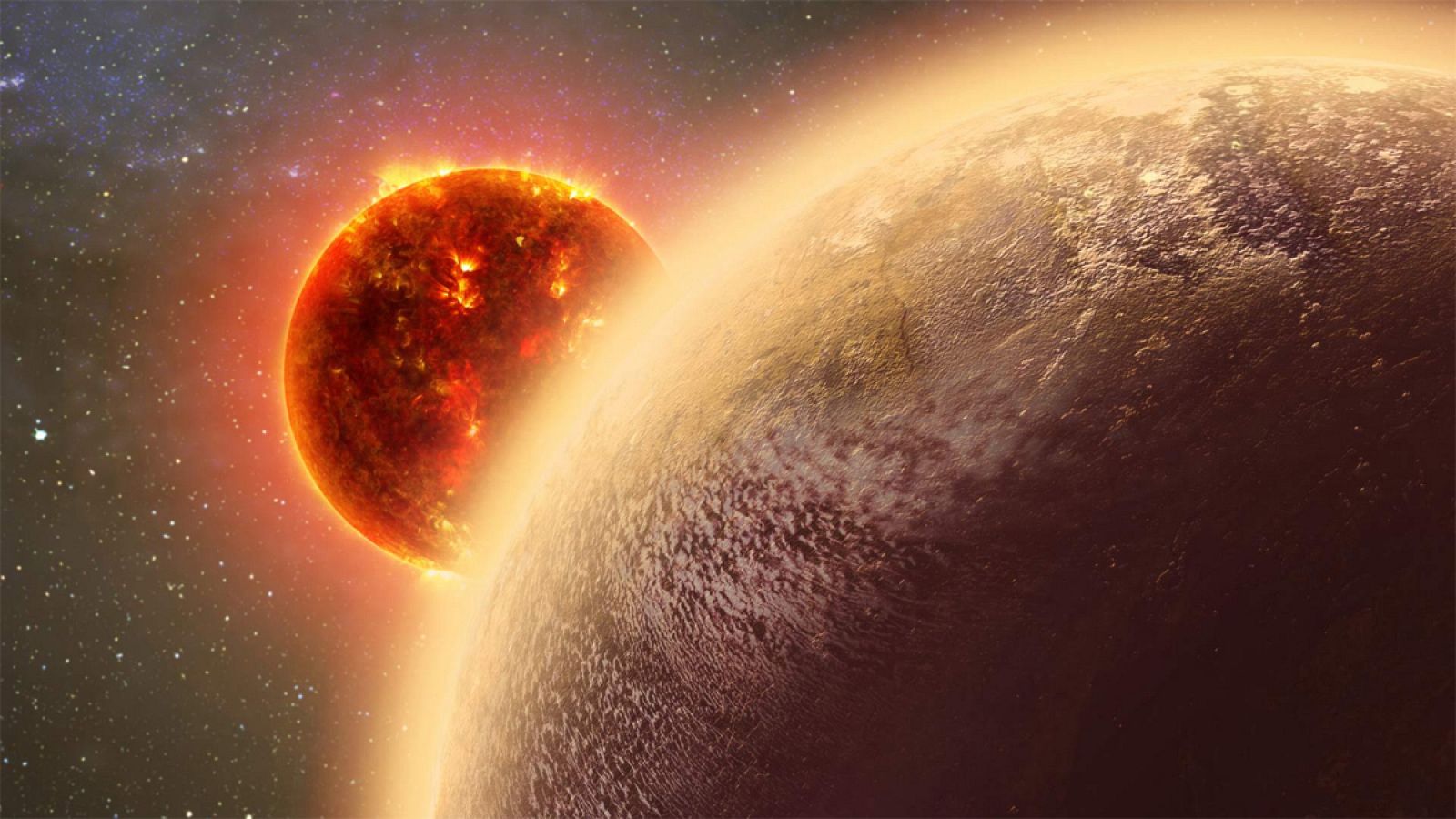 Concepción artística del planeta GJ 1132b, junto a su estrella, una roja enana.