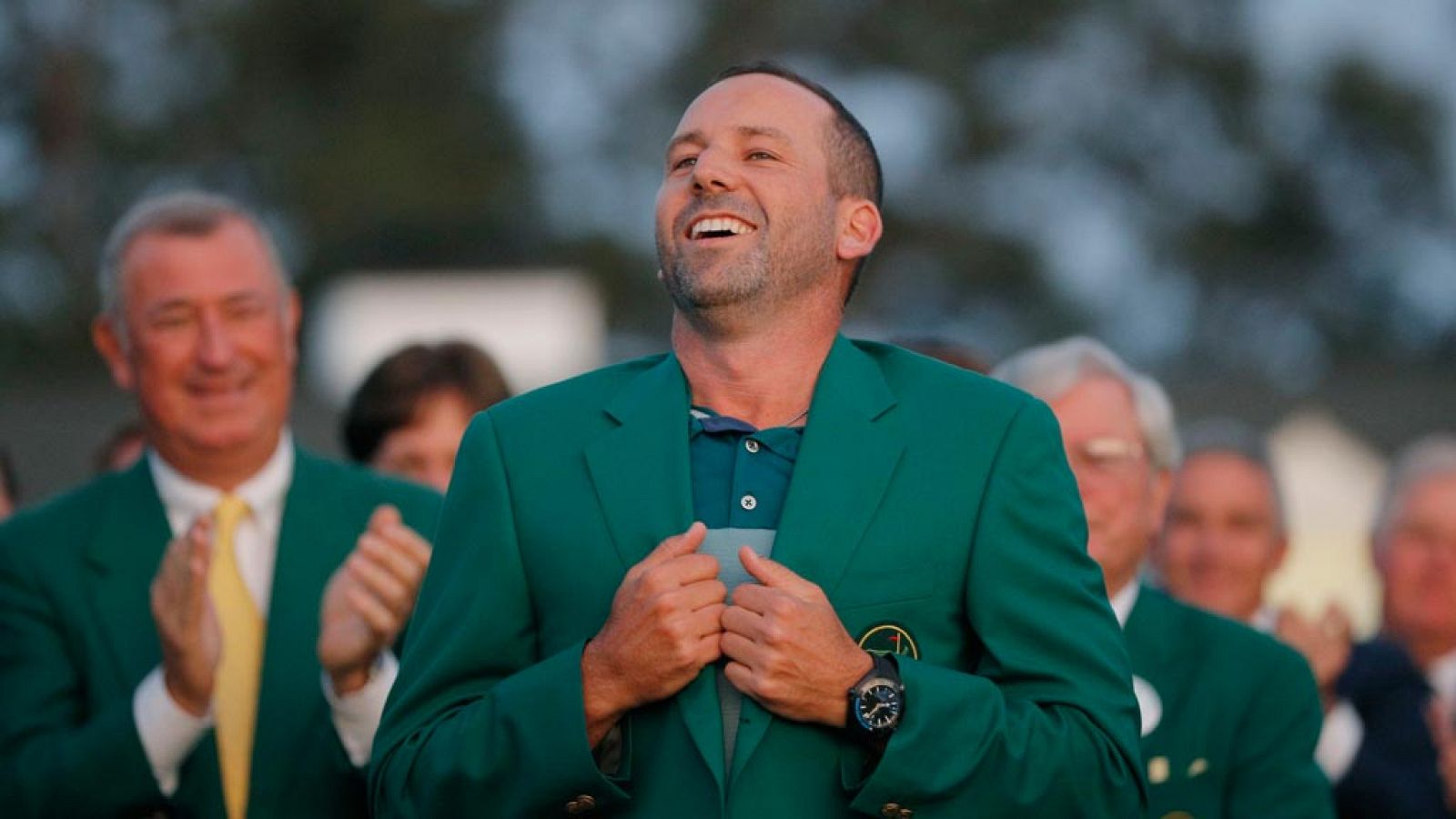 Sergio García, después de recibir la chaqueta verde al ganar el Masters de Augusta