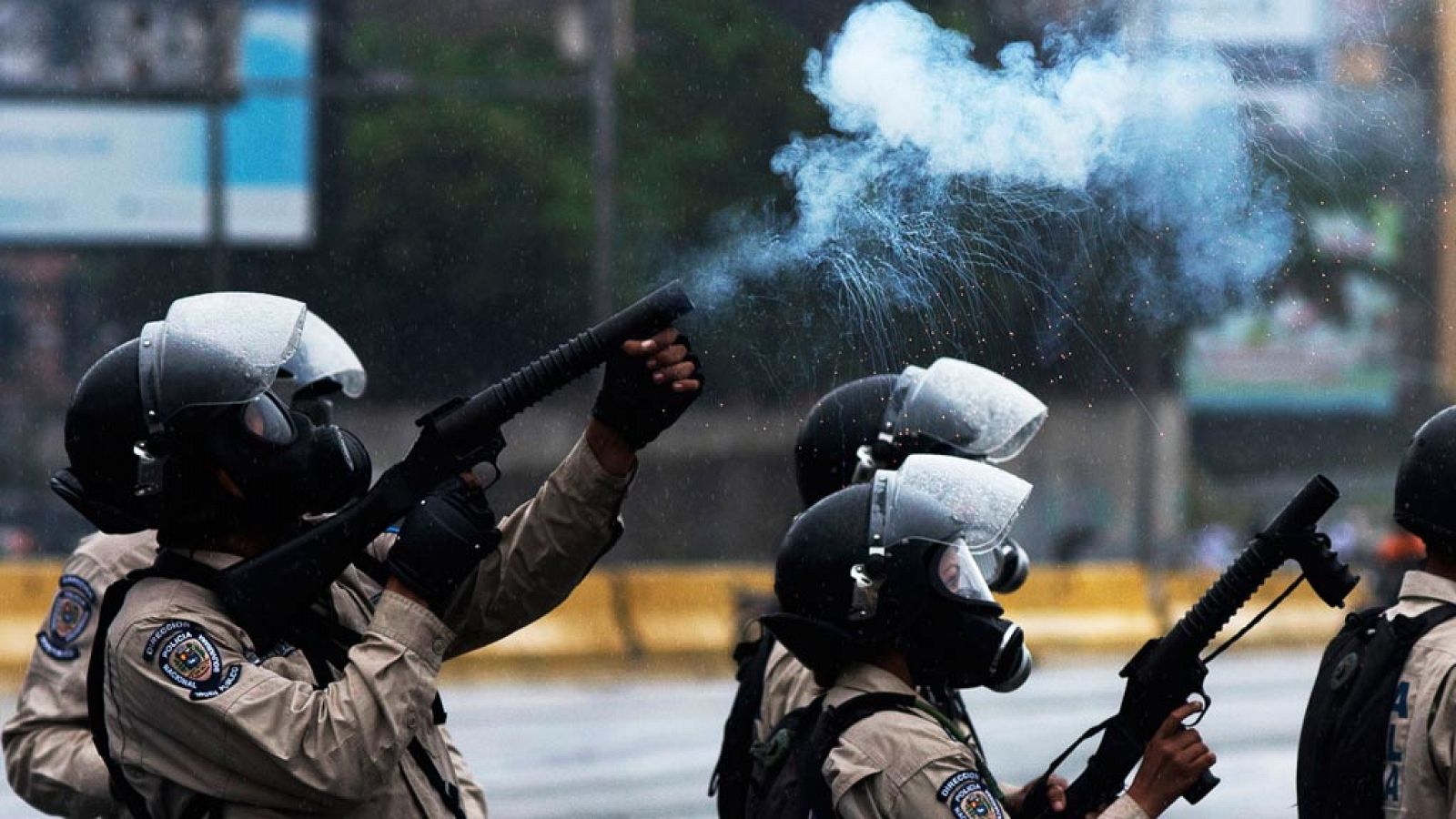 Agentes de la Policía de Venezuela durante las protestas antigubernamentales