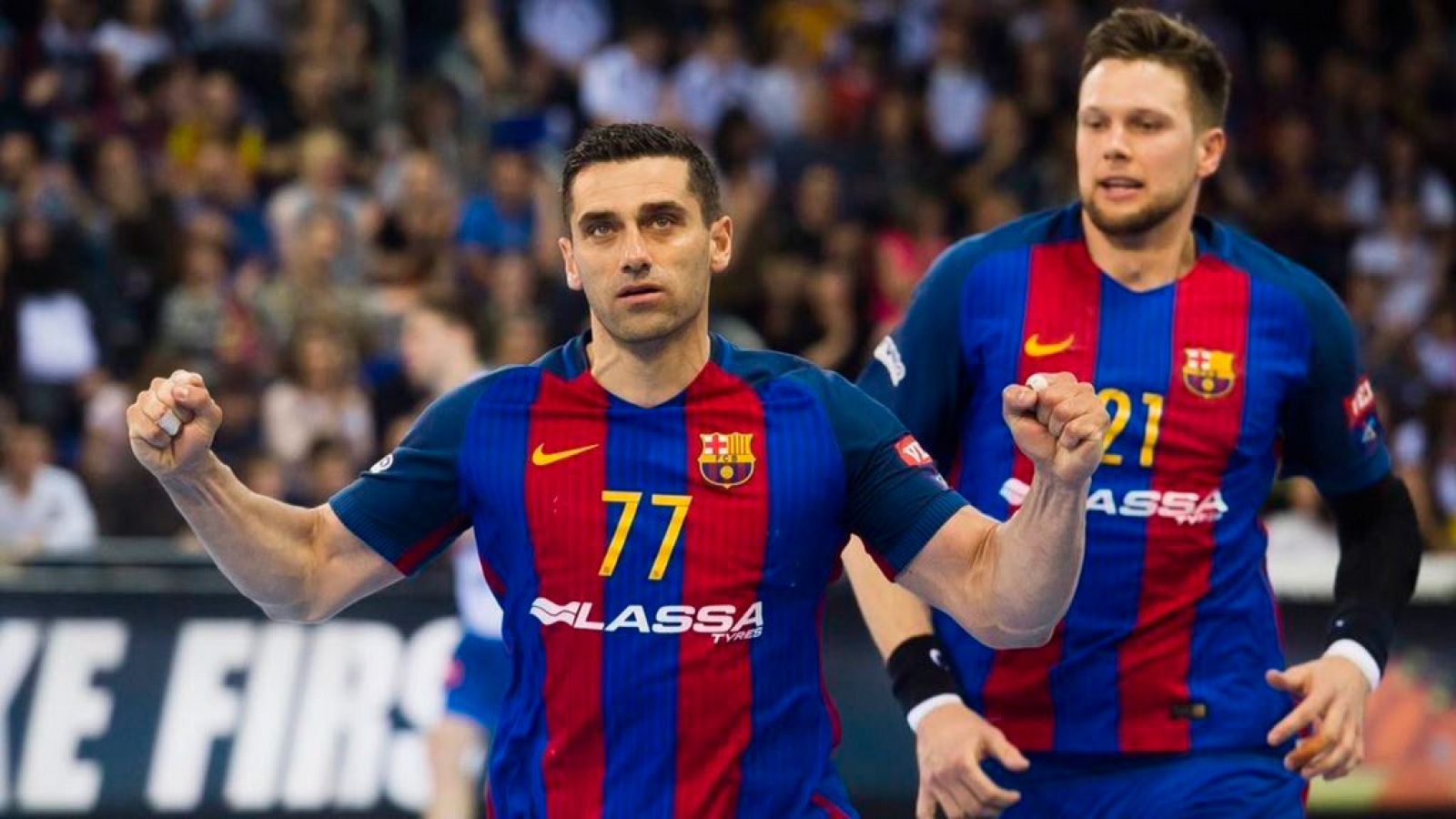 El Barcelona celebra la consecución de una nueva Liga Asobal.