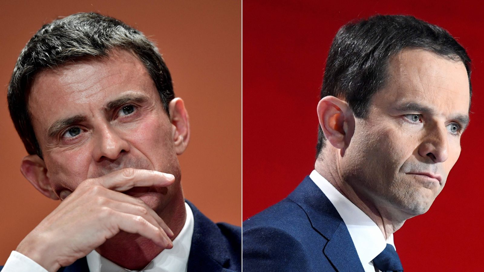 El ex primer ministro socialista Manuel Valls, y el candidato socialista Benoît Hamon