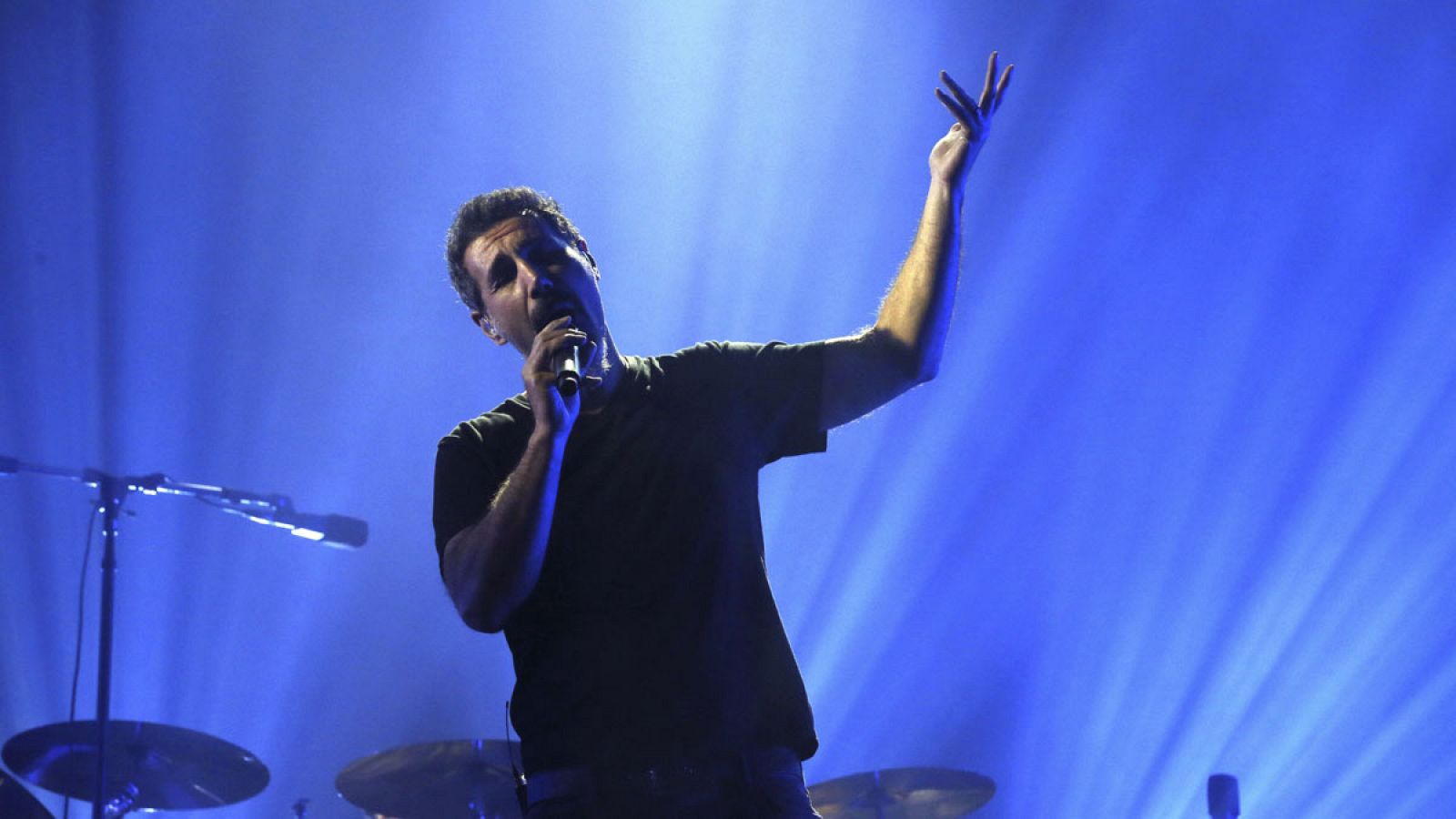 El cantante, guitarrista y teclista de la banda estadounidense "System of a Down", Serj Tankian, durante el concierto ofrecido en La Caja Mágica, en Madrid.