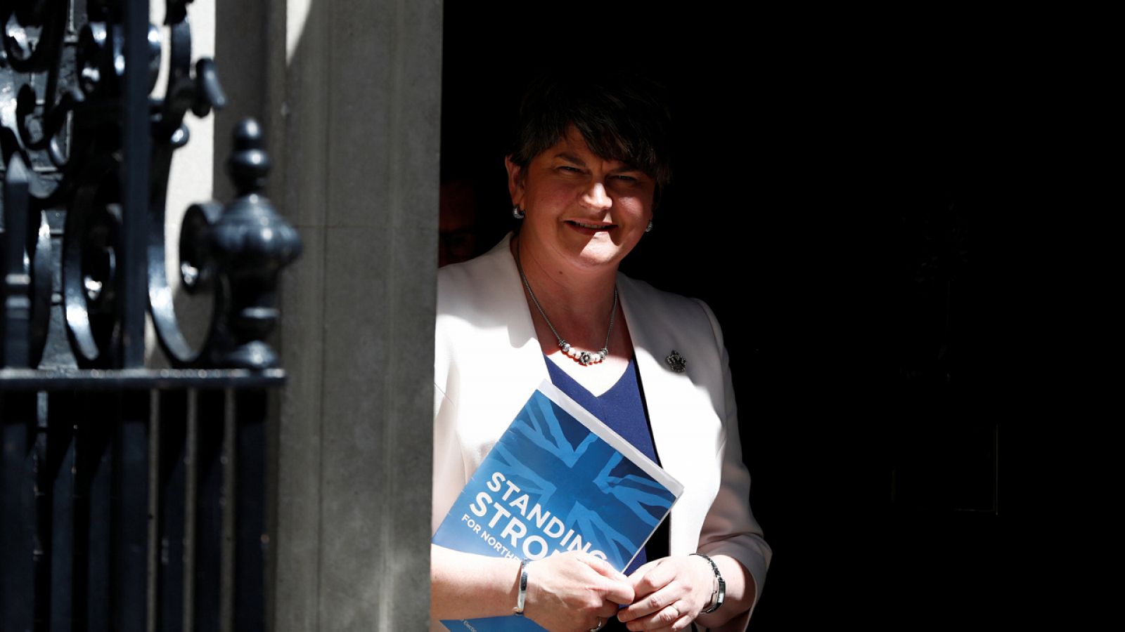 Democratic Unionist Party Leader Arlene Foster, leaves 10 Downing Street, in central London