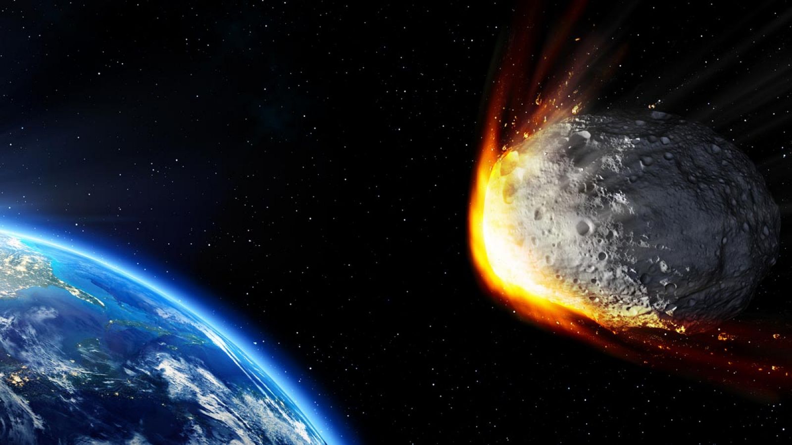 Representación artística de un meteorito acercándose a la Tierra.