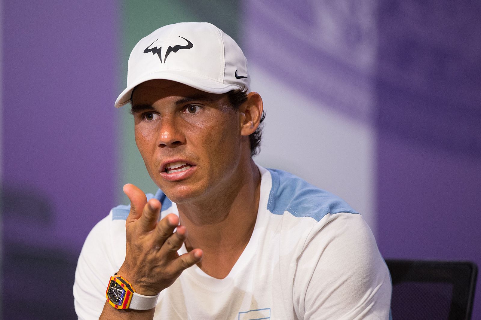 Rafael Nadal durante la rueda de prensa previa en Wimbledon.