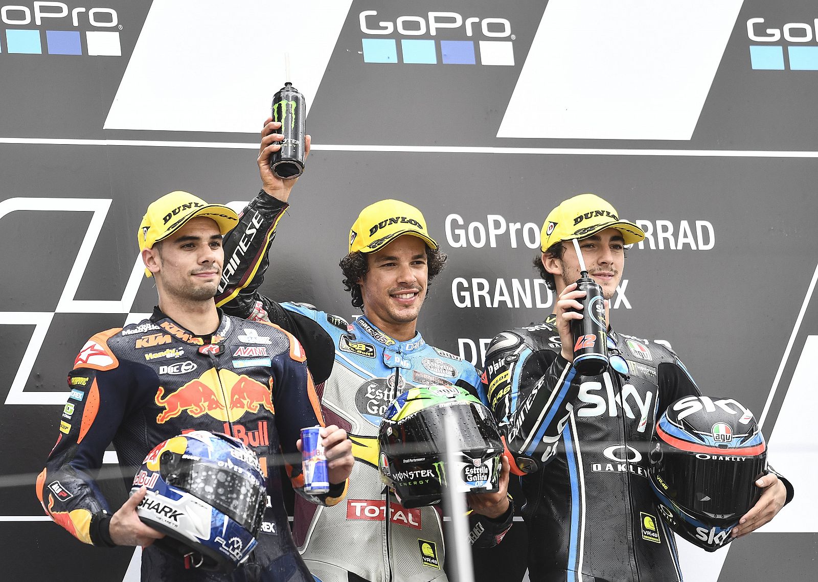 Así quedó el podio de Moto2 en el GP de Alemania.