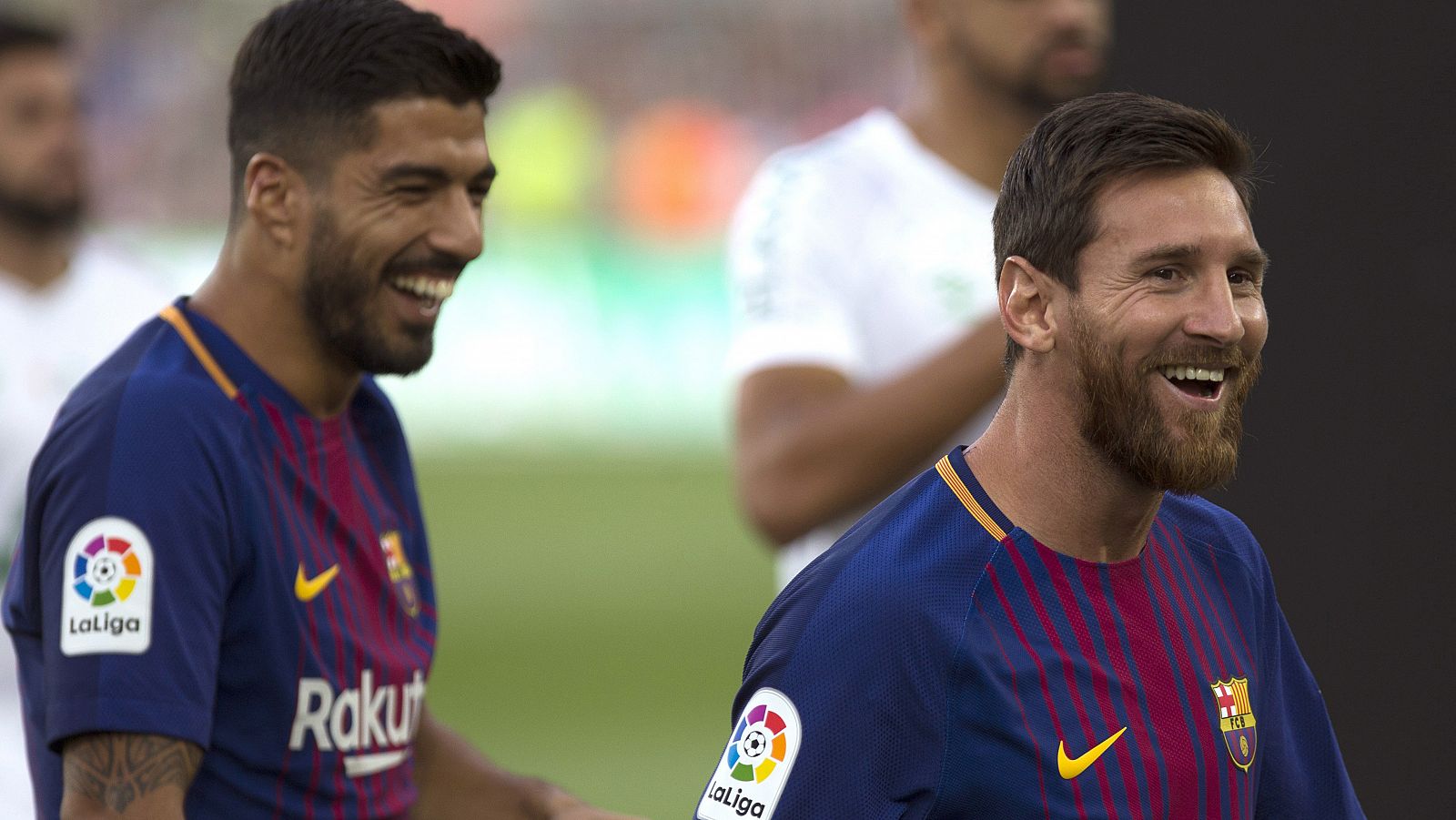 Messi y Suárez, durante la presentación del Barça en el Gamper