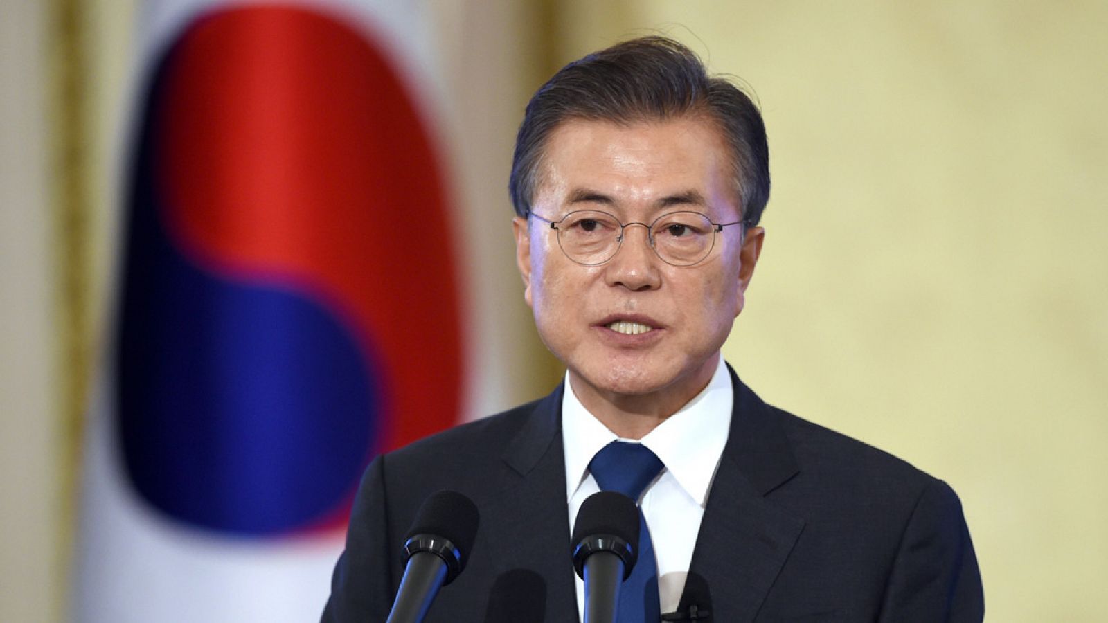 El presidente de Corea del Sur, Moon Jae-in, durante la conferencia de prensa