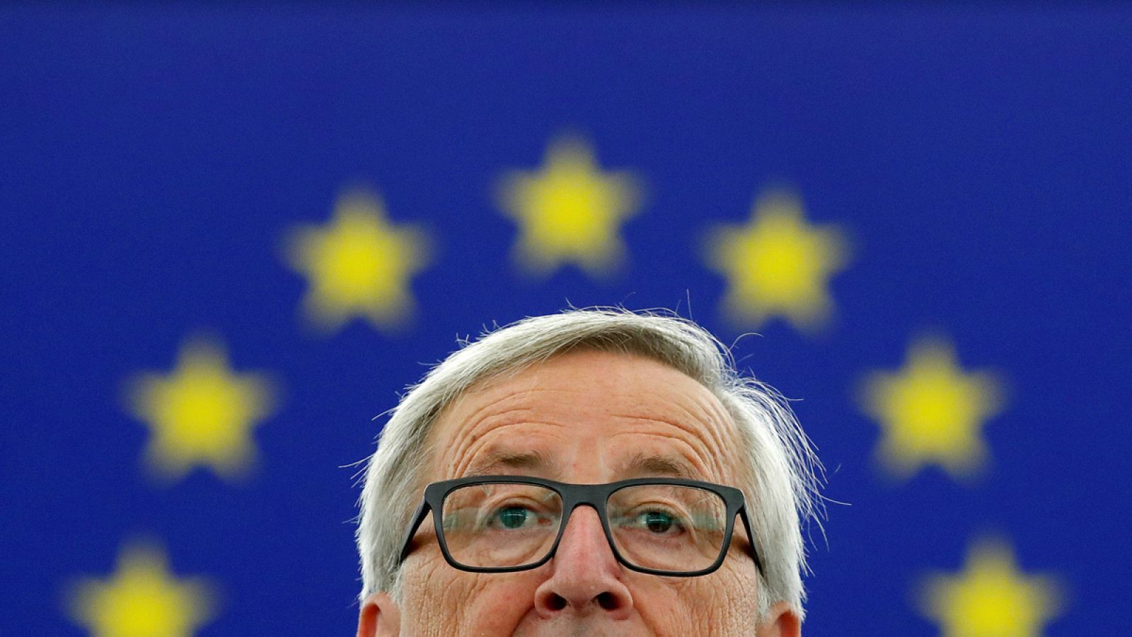 El presidente de la Comisión Europea, Jean-Claude Juncker, durante el debate sobre el estado de la UE, en Estrasburgo