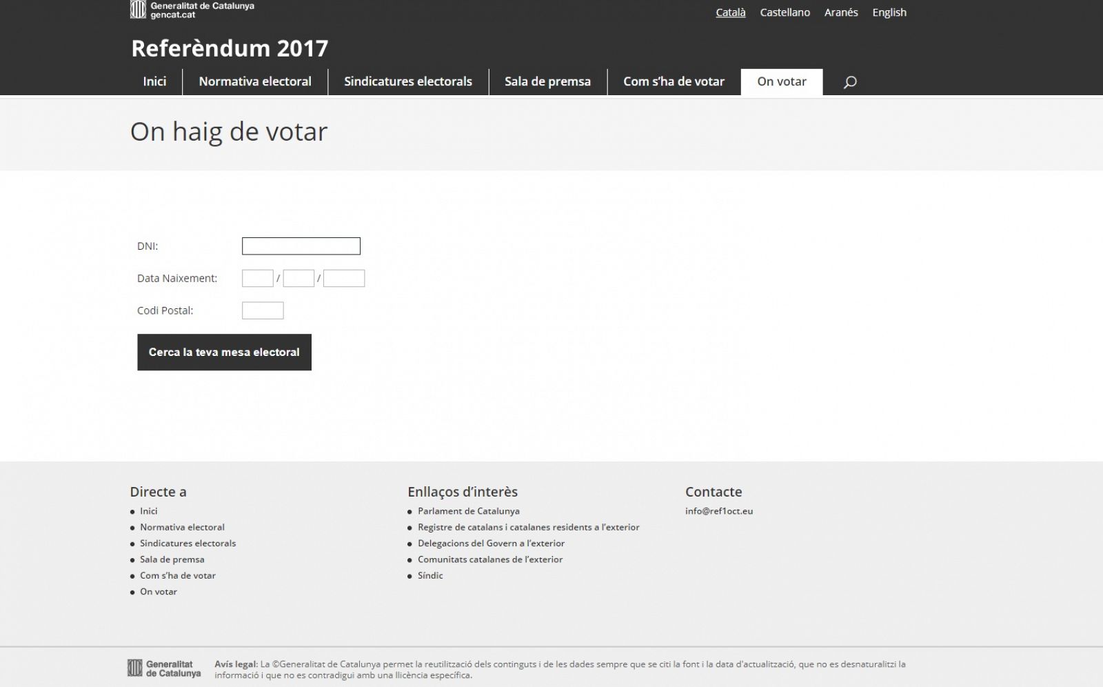 Imagen de la web que ofrece el listado de locales para votar el 1-O