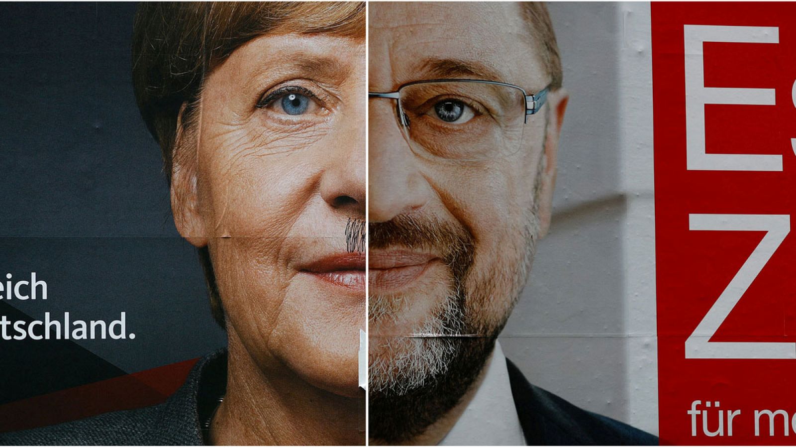 Fotomontaje con los carteles electorales de Merkel y Schulz