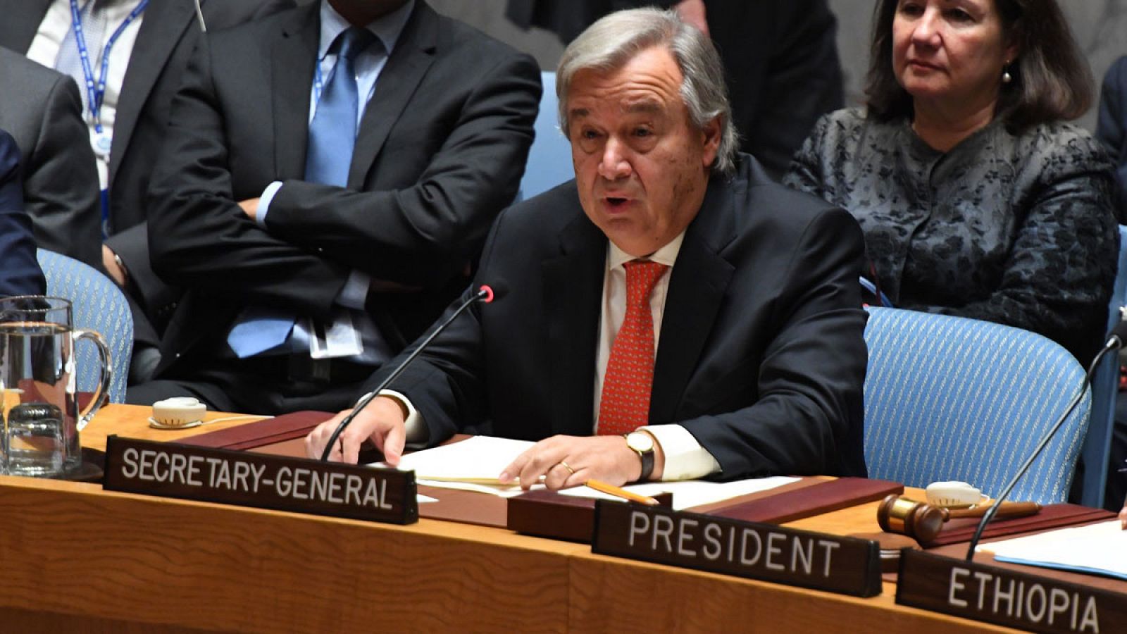 El secretario general de la ONU, António Guterres, durante su discurso ante el Consejo de Seguridad el jueves 28 de septiembre de 2017.