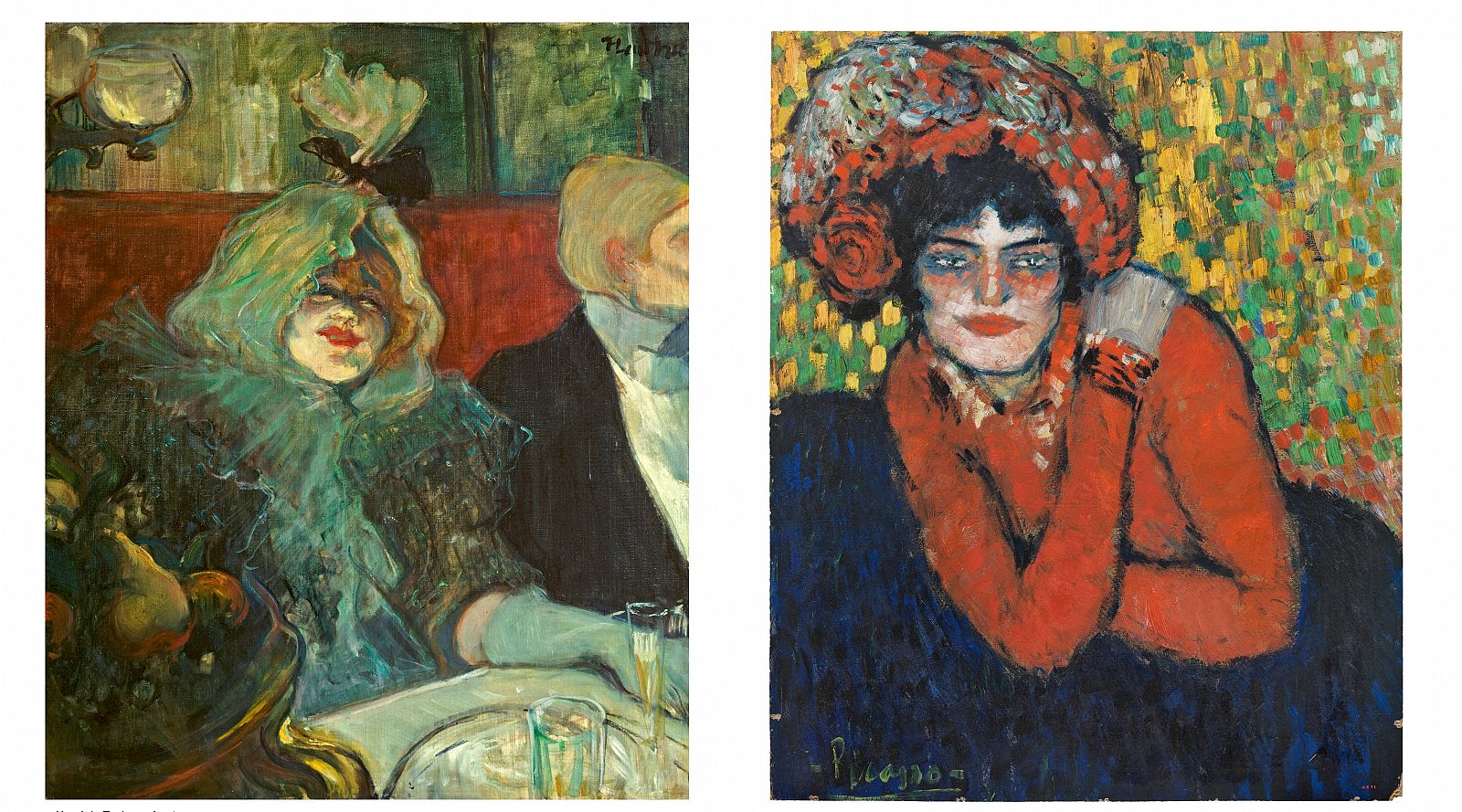 Izquierda: Toulouse-Lautrec. 'En un reservado' (1899),  The Courtauld Gallery, Londres. Derecha: Picasso. 'La espera (Margot)' (1901), Museu Picasso, Barcelona.