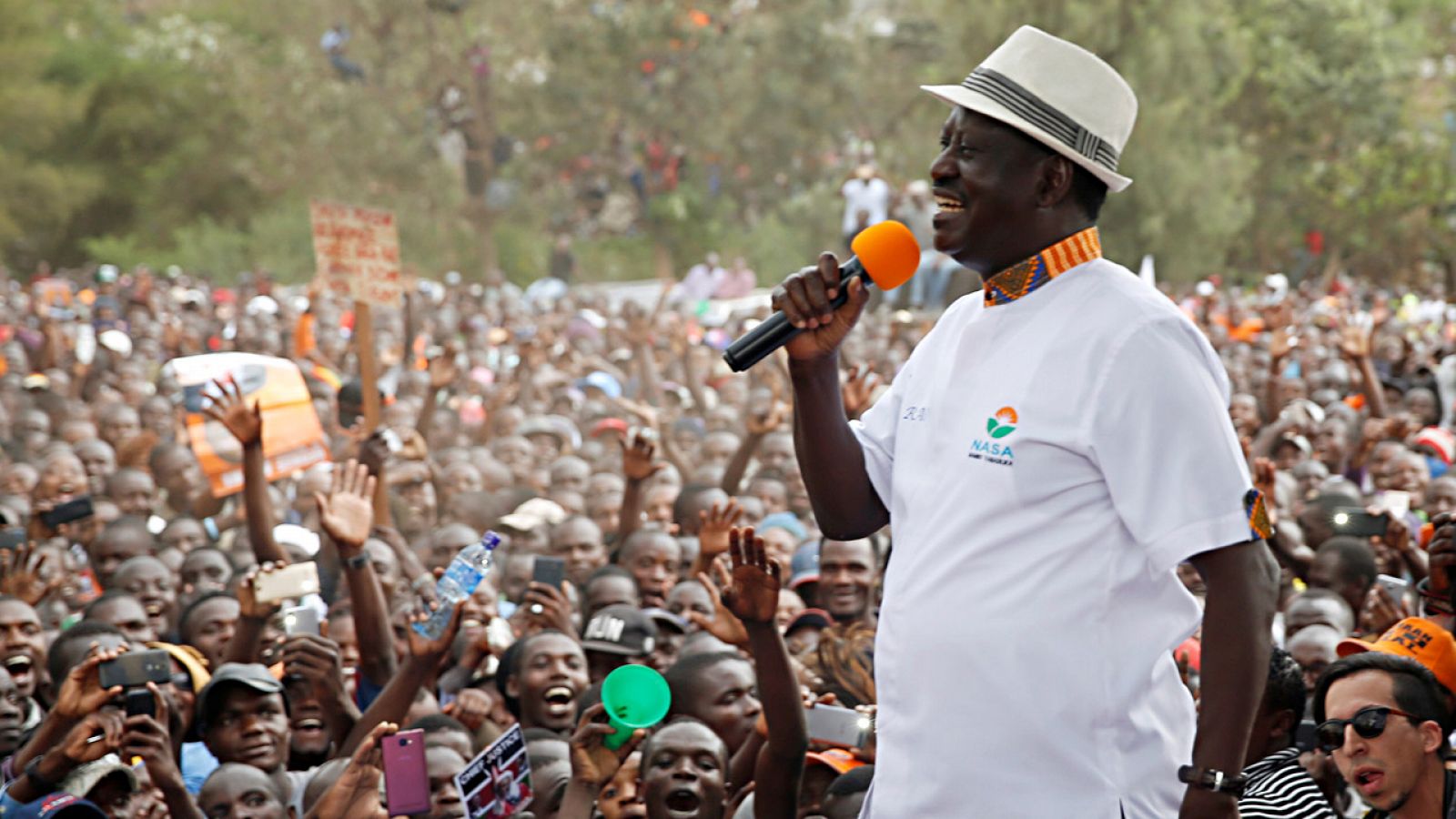 El líder de la oposición de Kenia, Raila Odinga, durante el mitin que ha celebrado en Nairobi