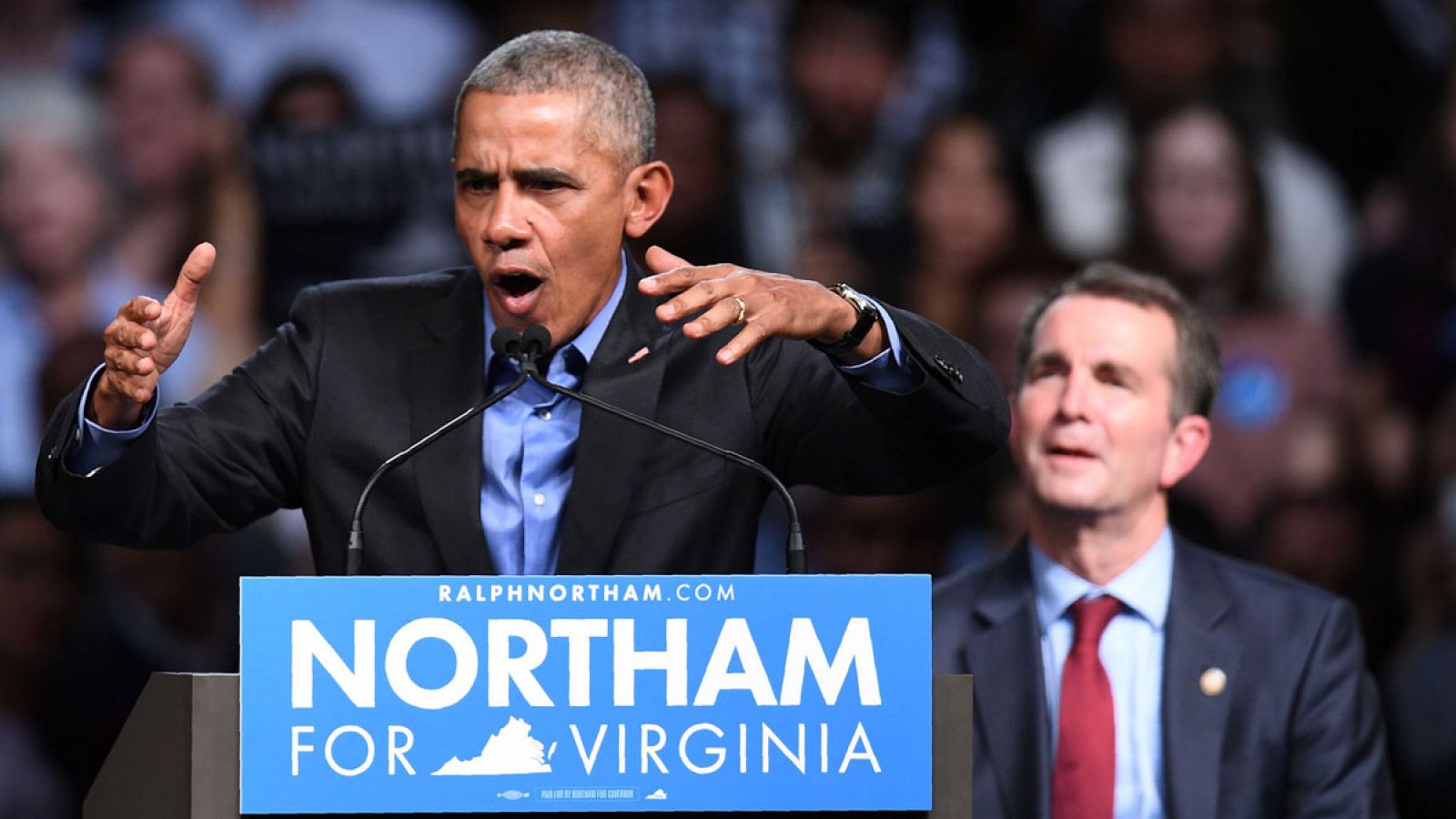 El expresidente de EE.UU., Barck Obama, durante un acto de campaña de Ralph Northam, candidato a gobernador de Virginia.