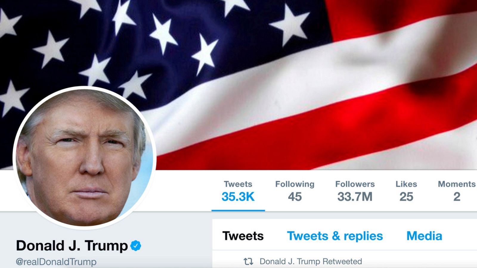 La cuenta @realDonaldTrump tiene 41,7 millones de seguidores