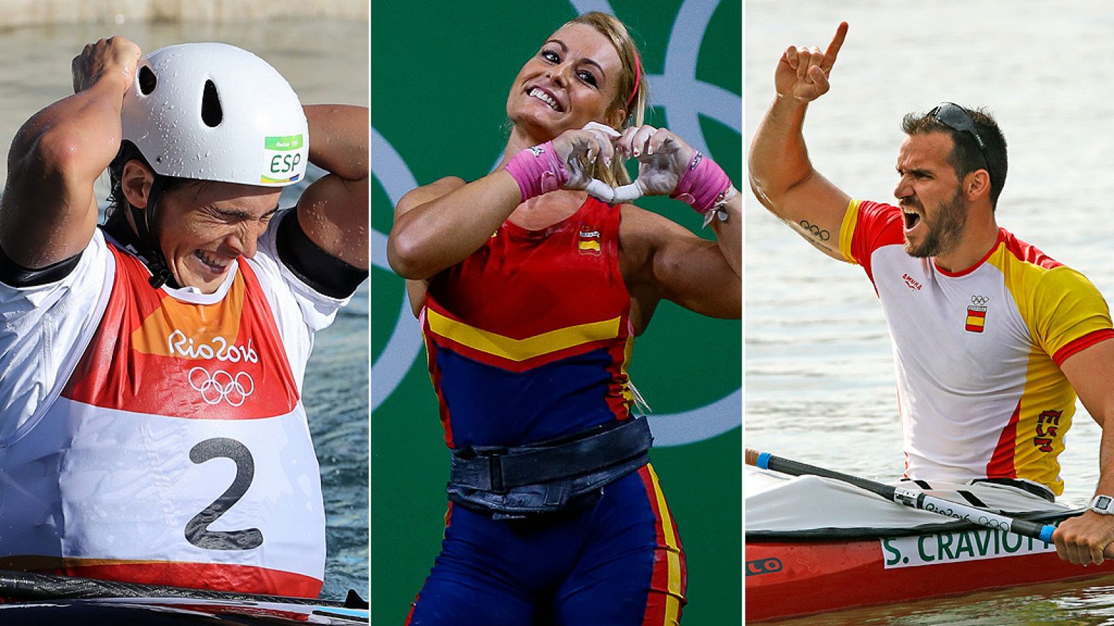 Maialen Chourraut, Lydia Valentín y Saúl Craviotto, en los Juegos de Río 2016.