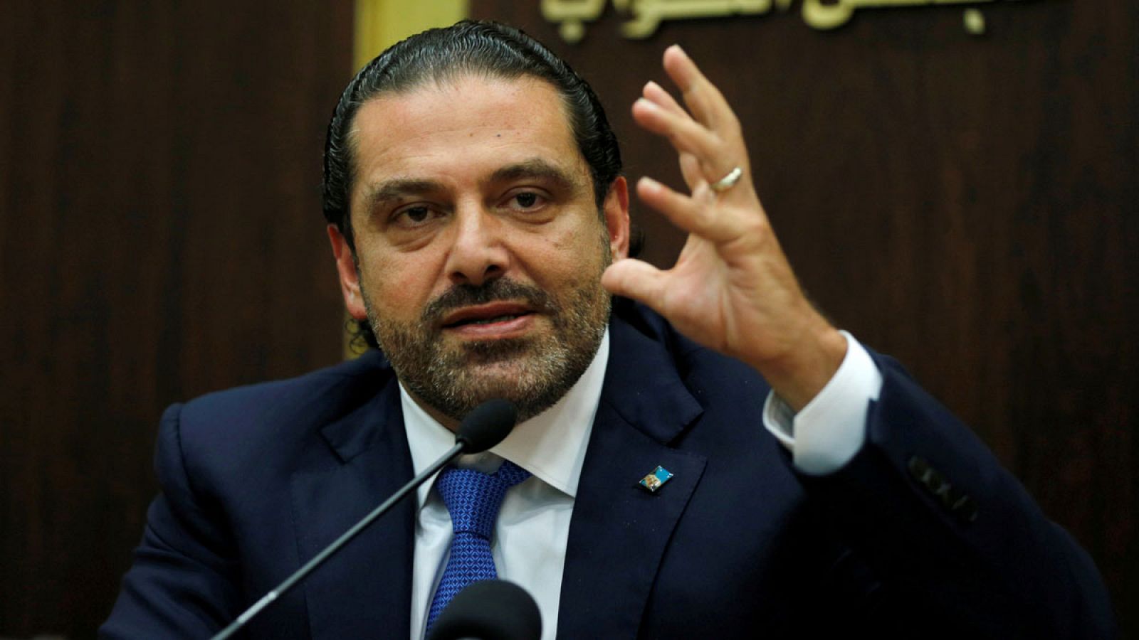 Saad al-Hariri durante una rueda de prensa en el Líbano