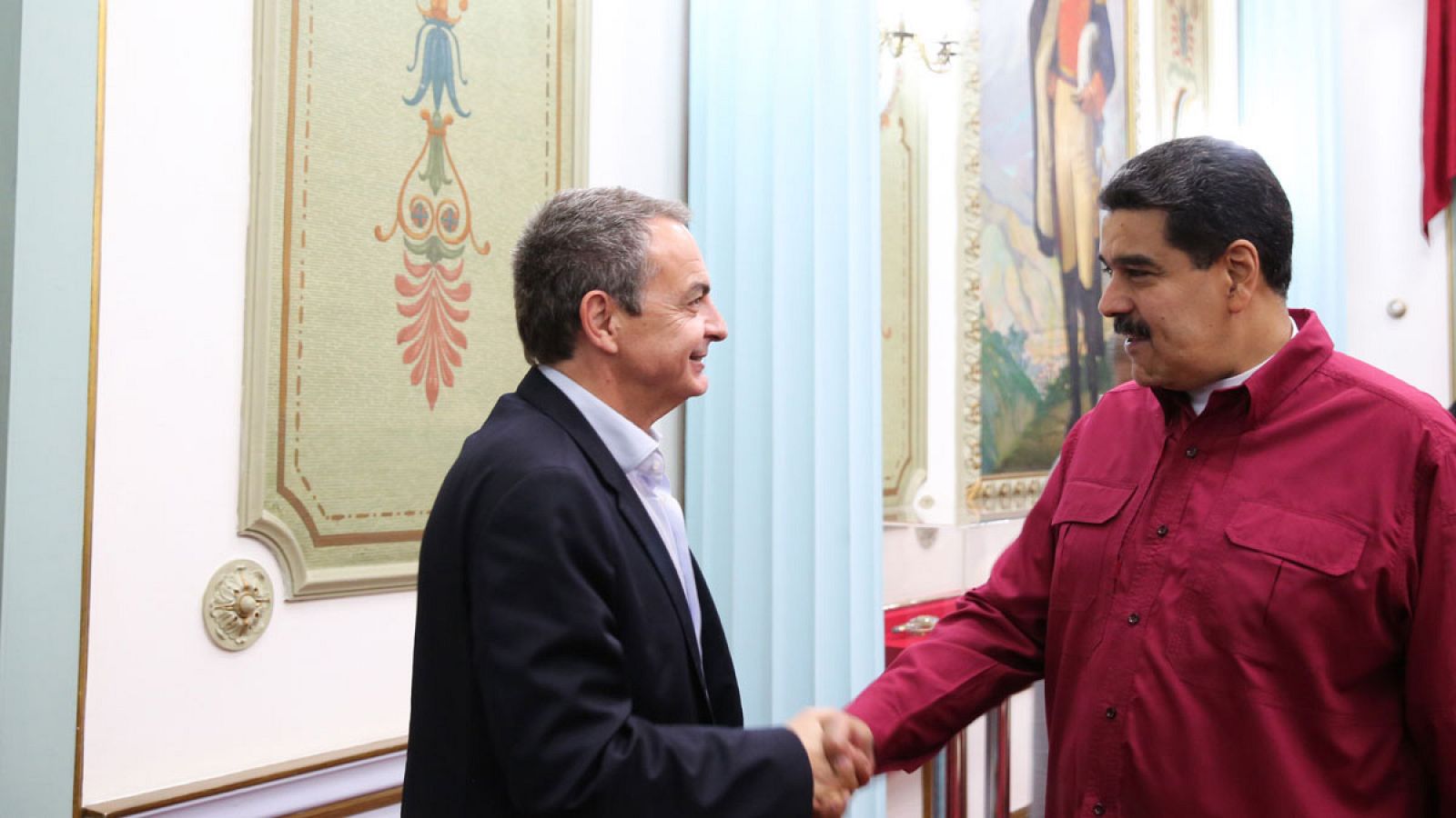 Nicolás Maduro recibe en el palacio de Miraflores al expresidente José Luis Rodríguez Zapatero