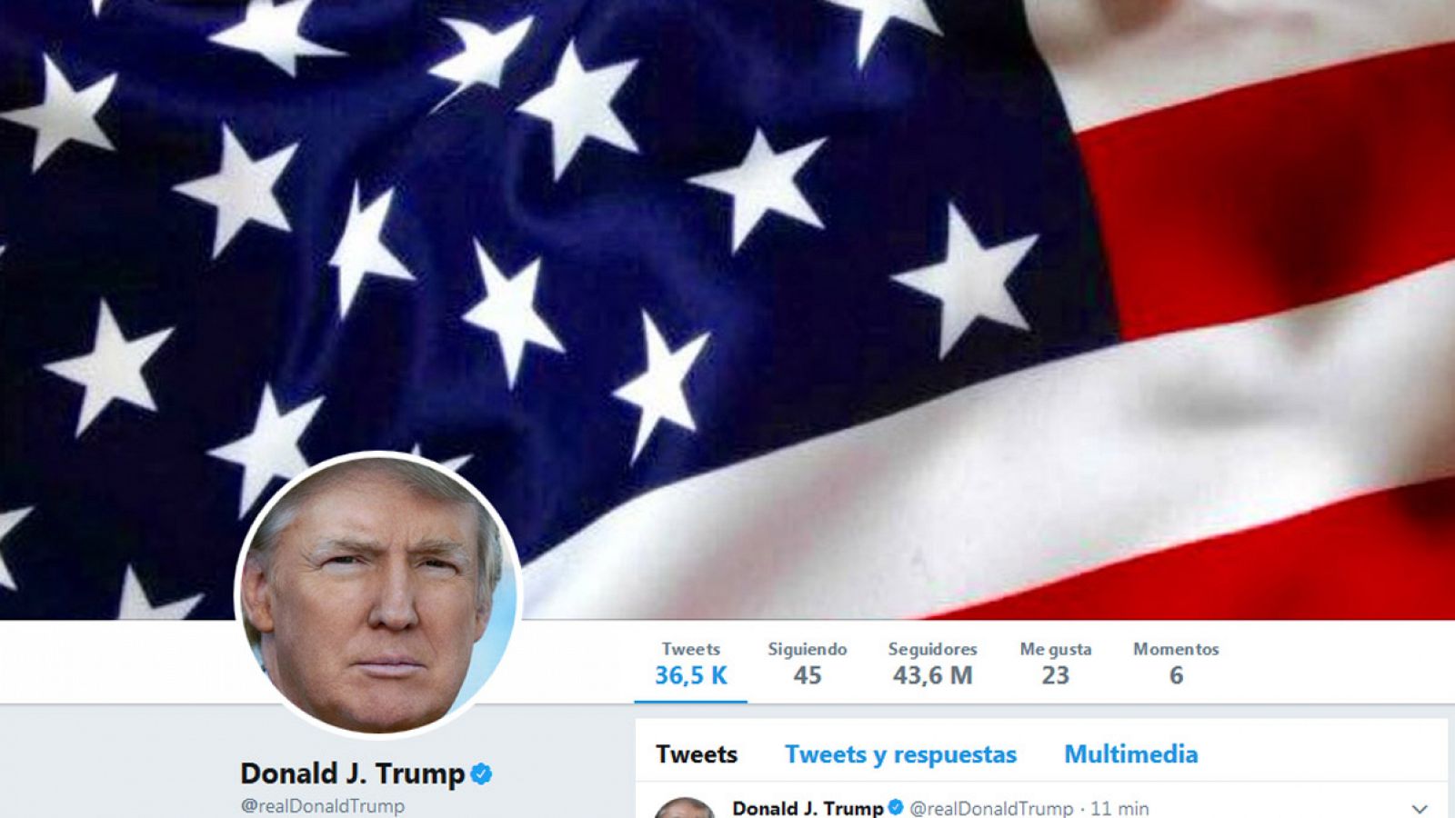 Captura de pantalla de la cuenta en Twitter de Donald Trump