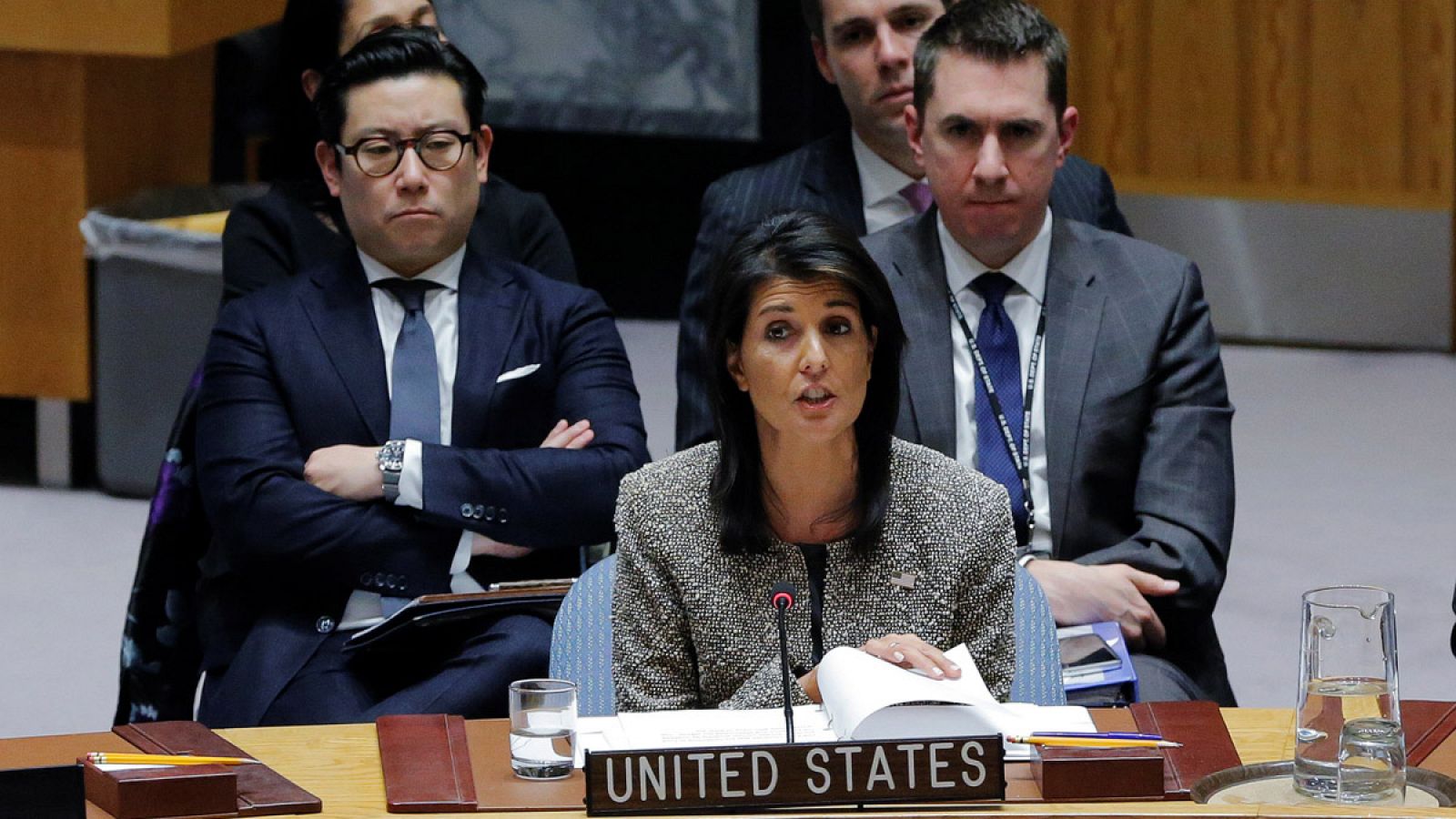 La embajadora estadounidense de la ONU, Nikki Haley, durante la reunión del Consejo de Seguridad