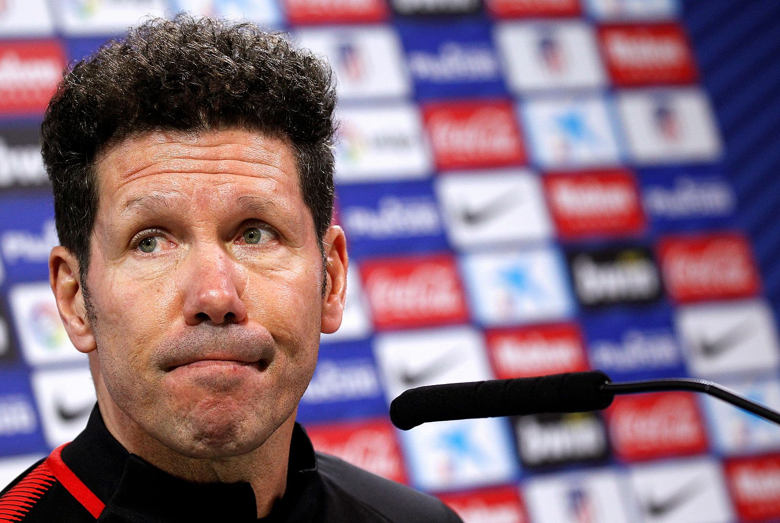 El entrenador del Atlético de Madrid, Diego Pablo Simeone, durante una rueda de prensa.