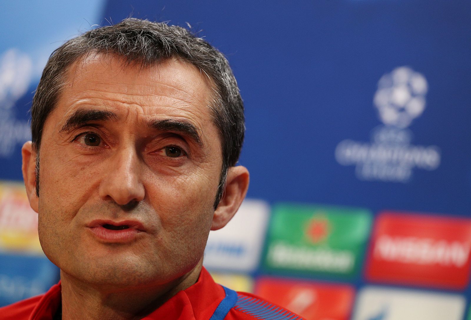 El entrenador del FC Barcelona, Ernesto Valverde, durante la rueda de prensa previa al partido.