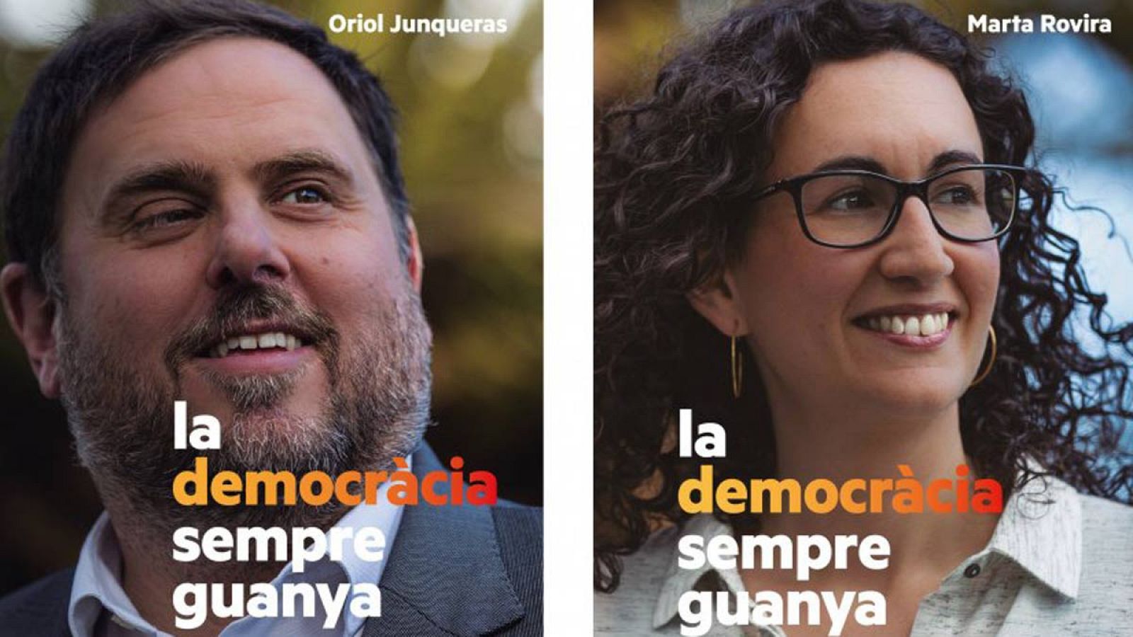 Oriol Junqueras y Marta Rovira, en el cartel electoral de ERC.