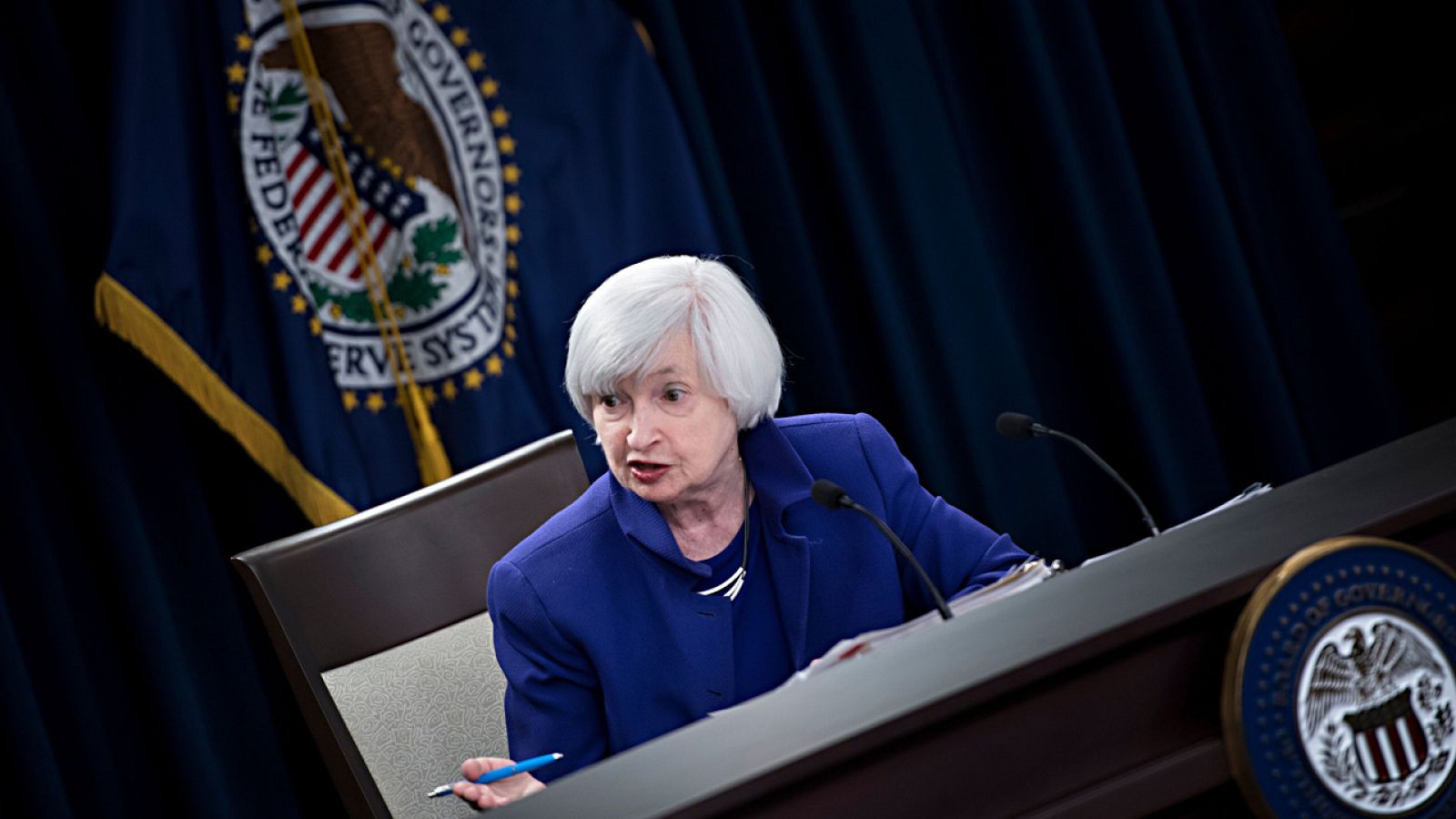 Janet Yellen, durante su última rueda de prensa como presidenta de la Reserva Federal de Estados Unidos