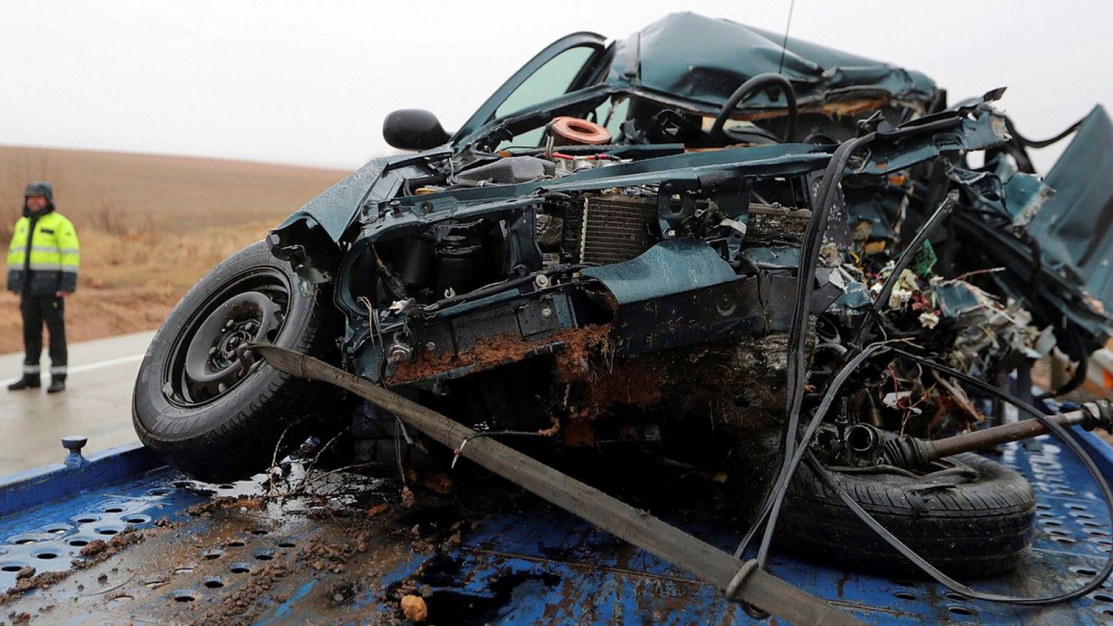 Imagen de un vehículo accidentado en Soria el 14 de diciembre