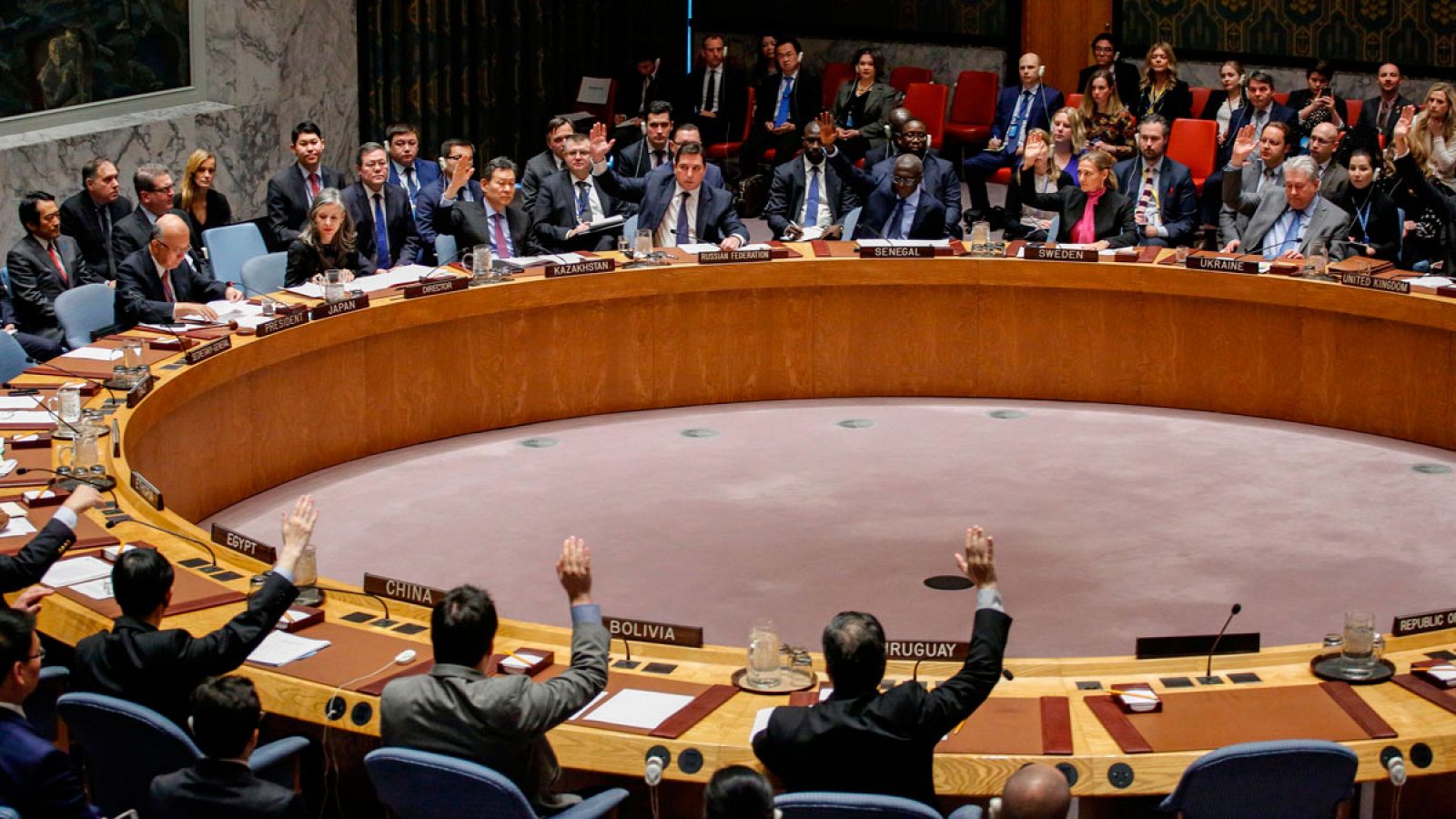 Momento en el que los miembros del Consejo de Seguridad de Naciones Unidas votan las nuevas sanciones a Corea del Norte.