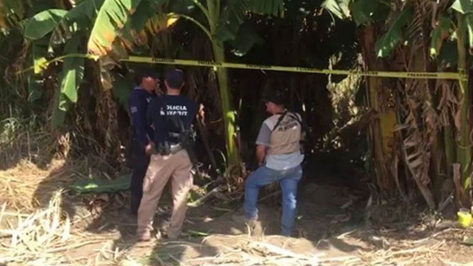Varios policías en la zona donde se han hallado varias fosas comunes en el estado mexicano de Nayarit