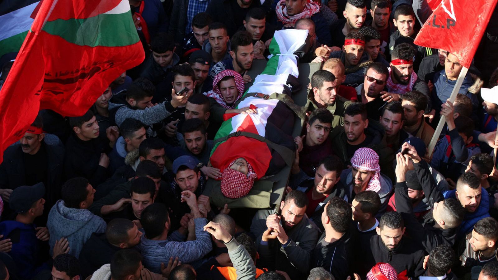 Funeral de un palestino asesinado por tropas israelíes este martes en Jayyus, Palestina