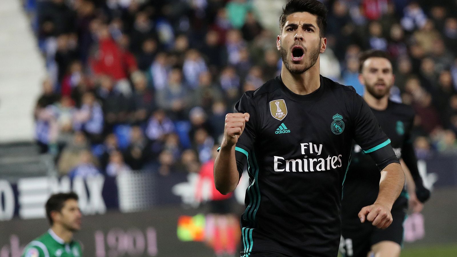 Marco Asensio celebra su gol para el Madrid ante el Leganés.