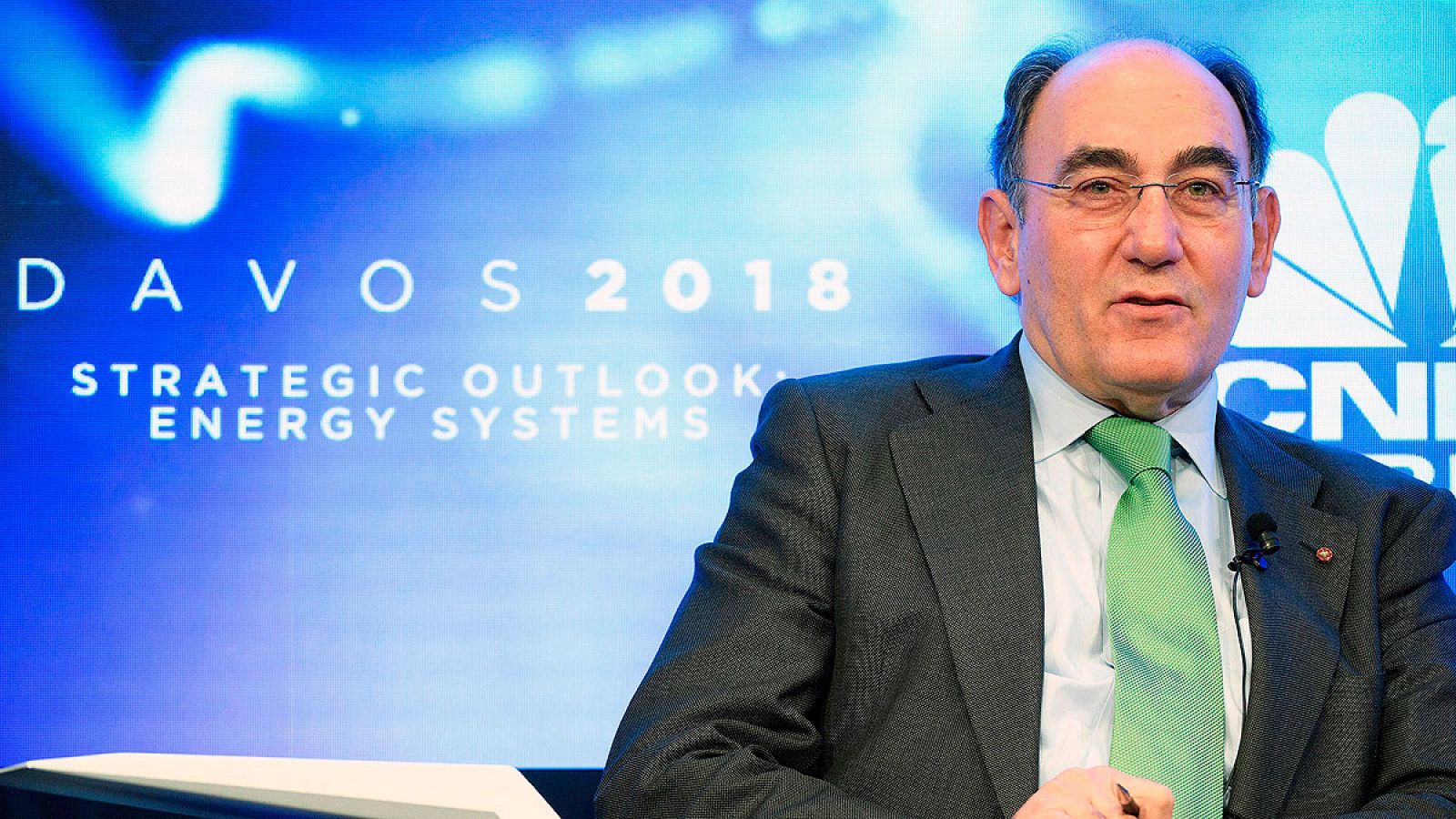 El presidente de Iberdrola, Ignacio Sánchez Galán, durante su intervención en el Foro Económico de Davos