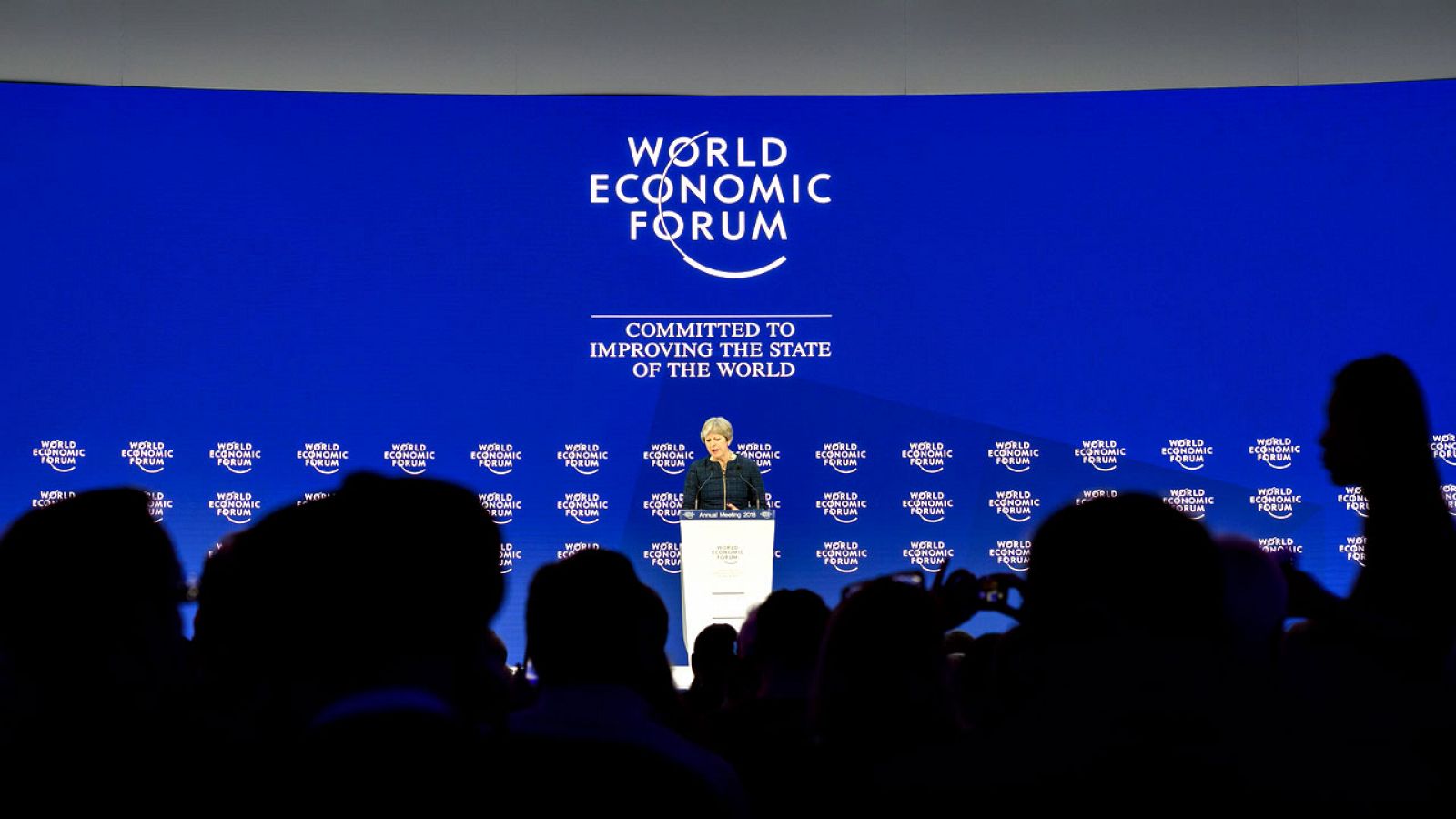 La primera ministra británica, Theresa May, durante su intervención en Davos