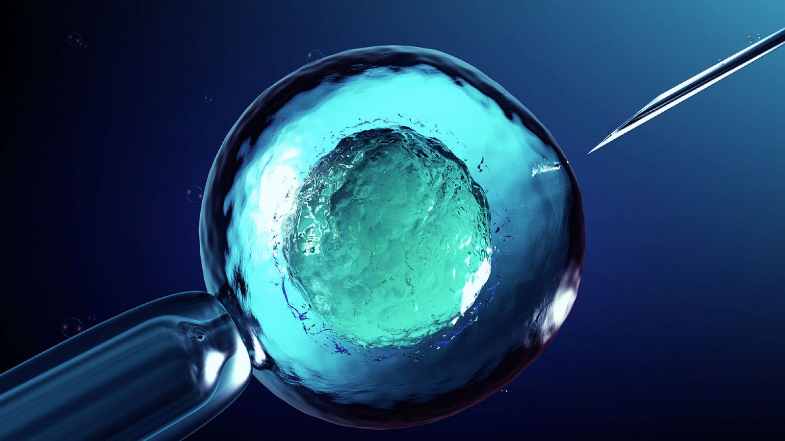 Imagen renderizada de una inseminación artificial o fertilización in-vitro de un óvulo.