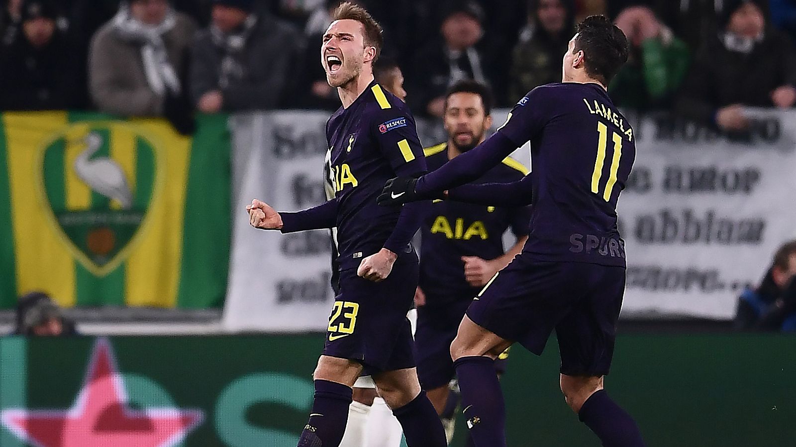 Eriksen celebra el gol del empate del Tottenham con la Juventus.