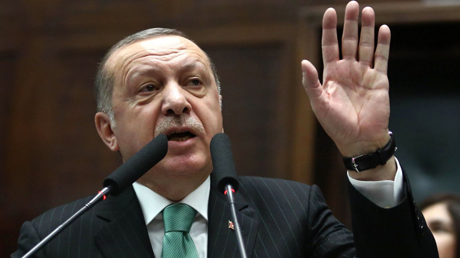 El presidente turco, Recep Tayyip Erdogan, el pasado 13 de febrero durante un acto de su partido.